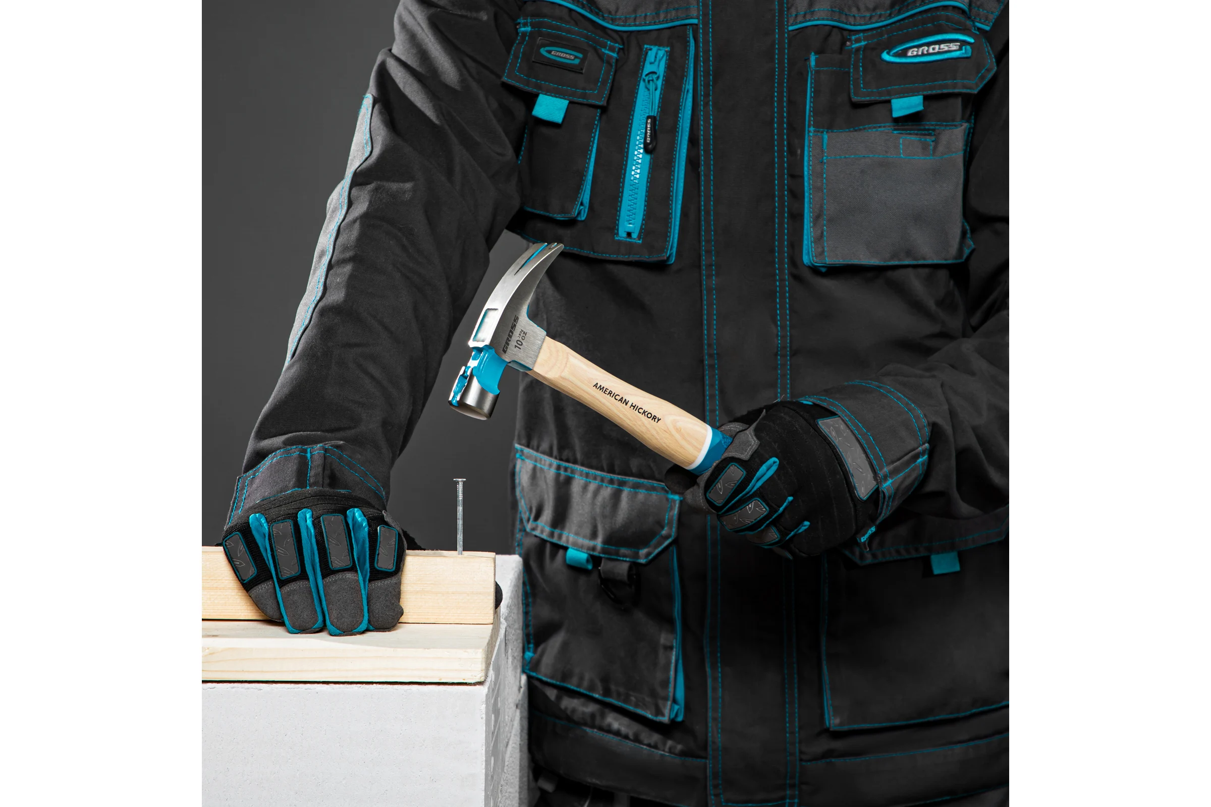 Молоток-гвоздодер GROSS American hickory 280г, угол 75, магнит, обрезиненная рукоятка 10417