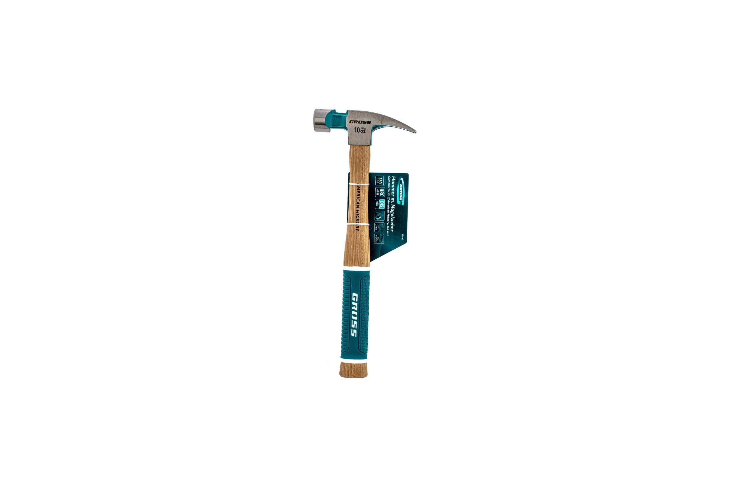 Молоток-гвоздодер GROSS American hickory 280г, угол 75, магнит, обрезиненная рукоятка 10417