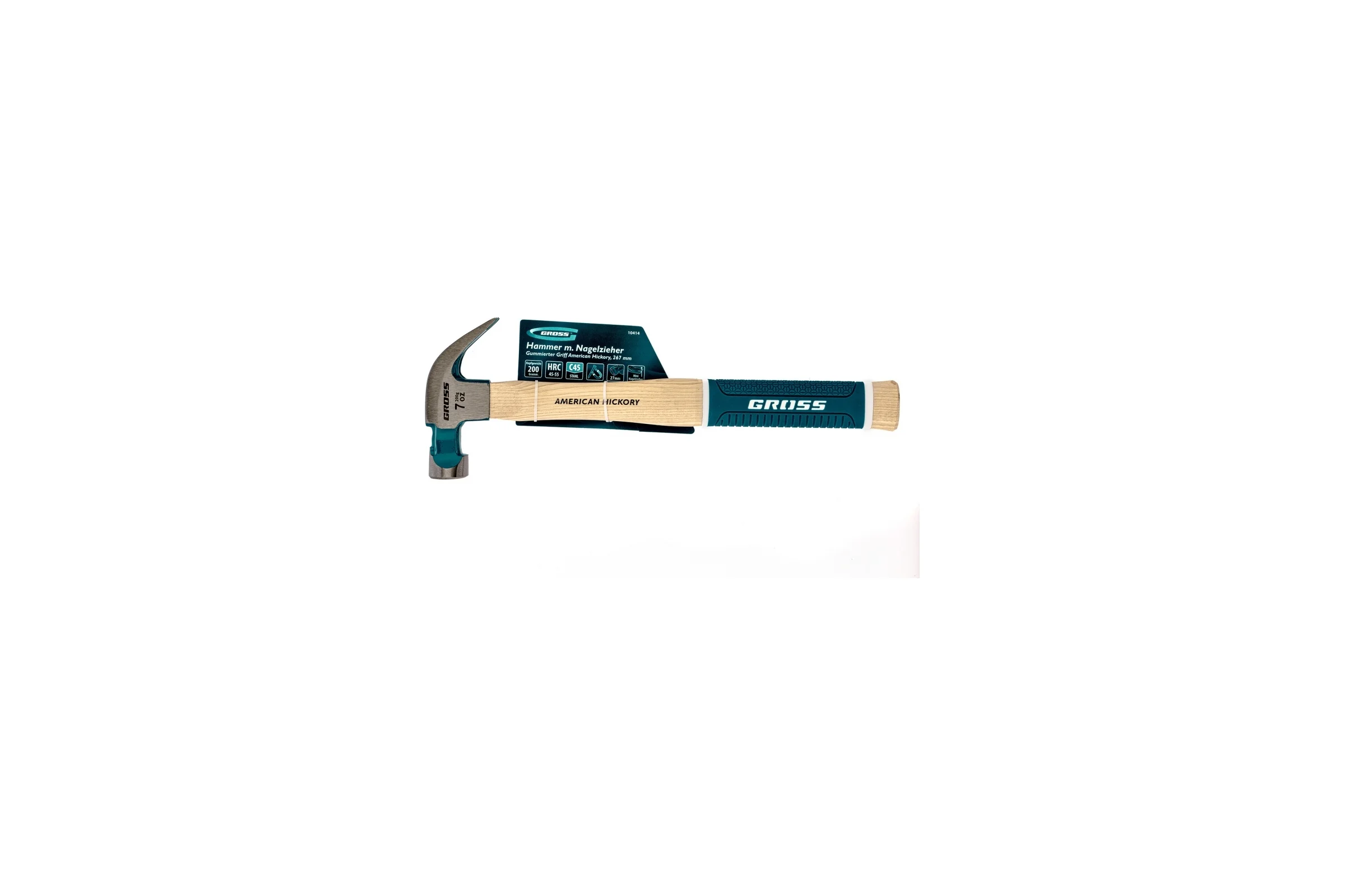 Молоток-гвоздодер GROSS American hickory 200г, угол 45, магнит, обрезиненная рукоятка 10414