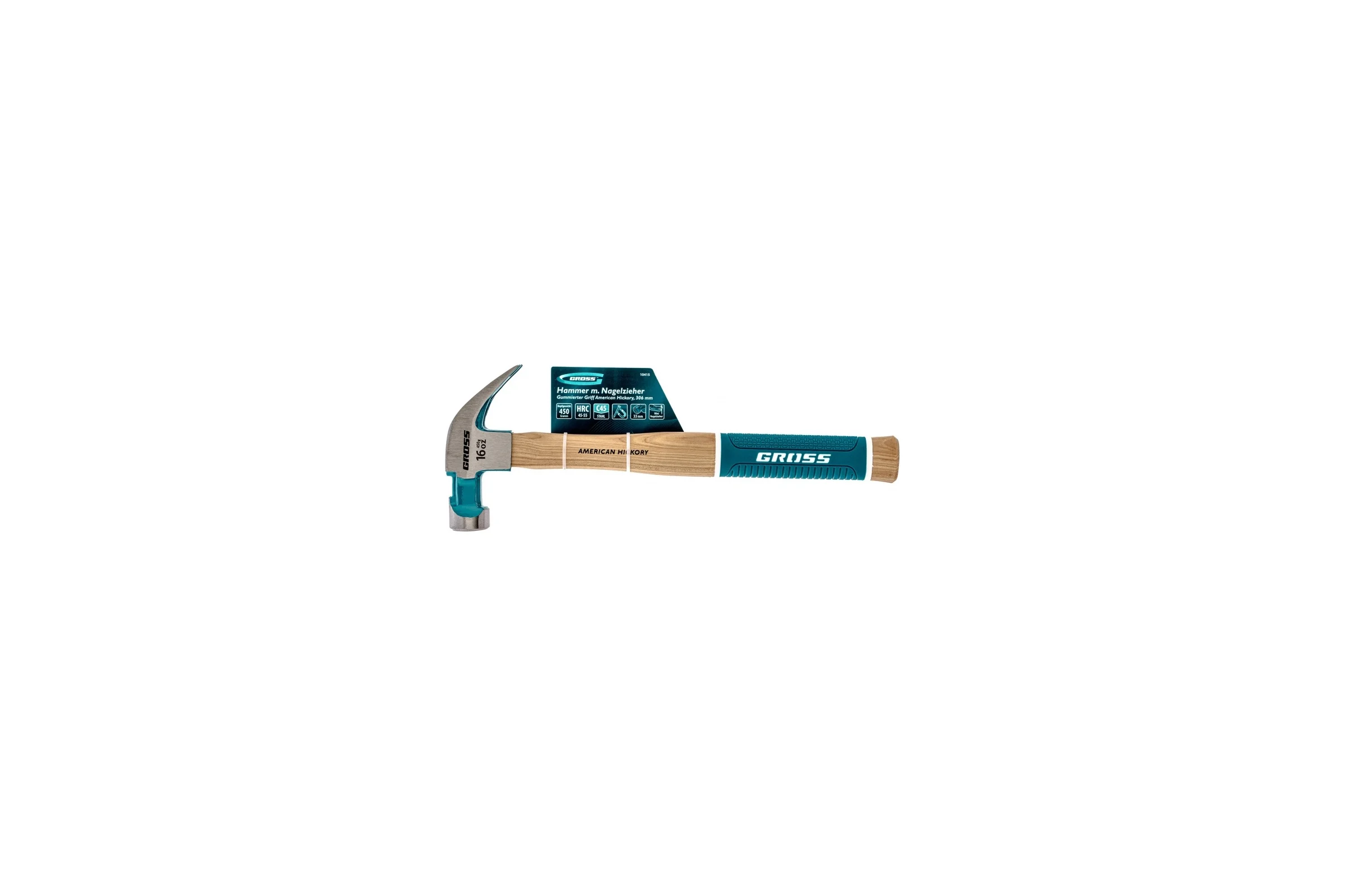 Молоток-гвоздодер GROSS American hickory 450г, угол 45, магнит, обрезиненная рукоятка 10415