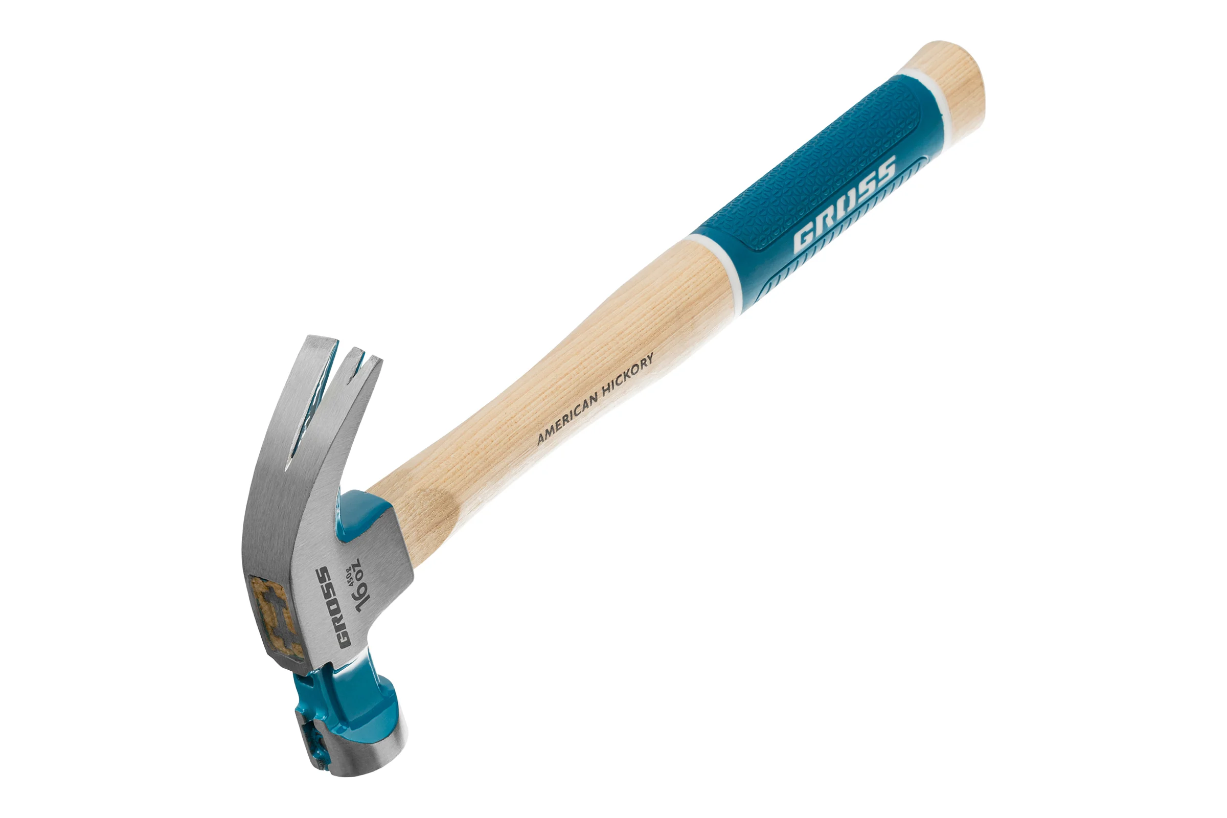 Молоток-гвоздодер GROSS American hickory 450г, угол 45, магнит, обрезиненная рукоятка 10415