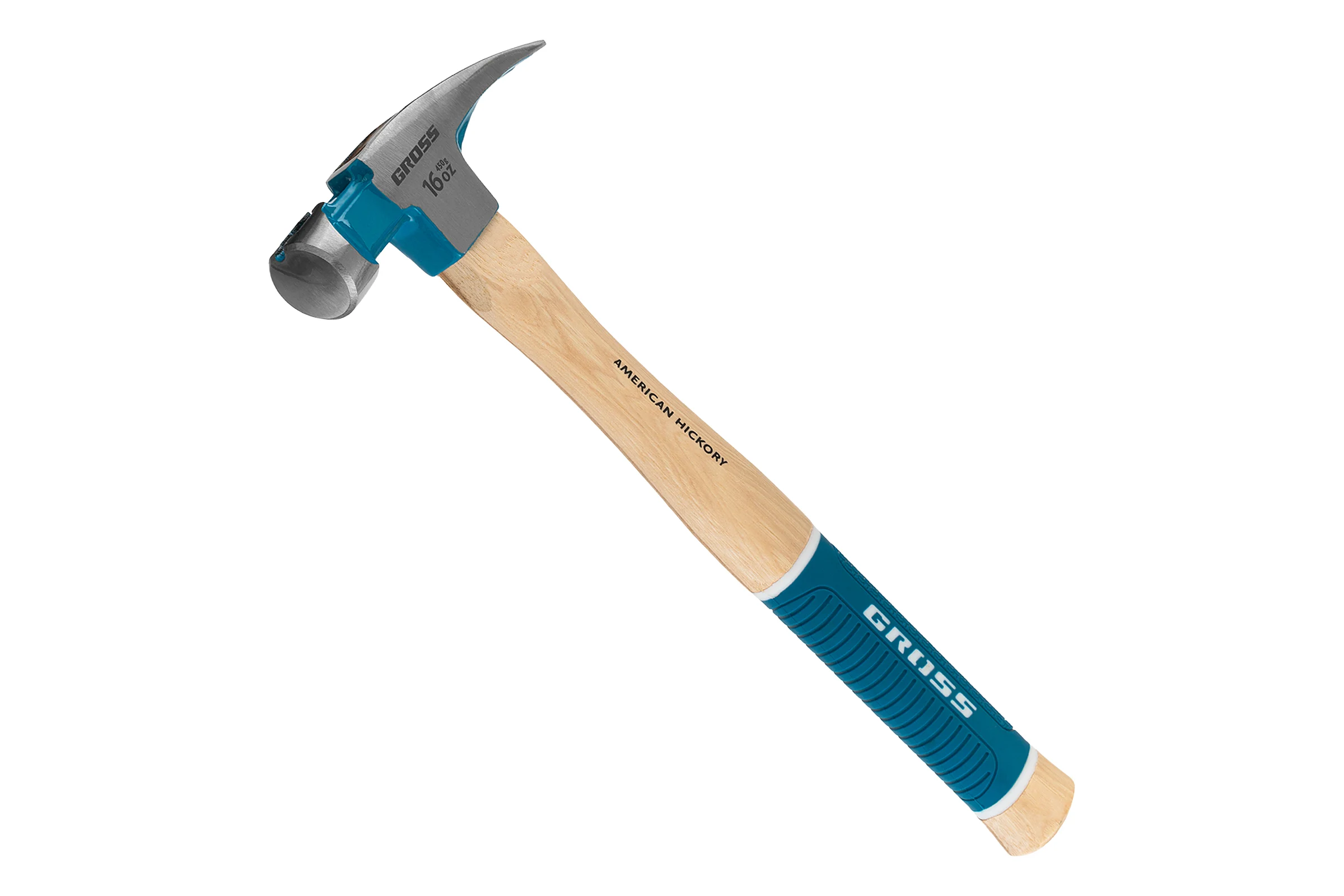 Молоток-гвоздодер GROSS American hickory 450г, угол 75, магнит, обрезиненная рукоятка 10418