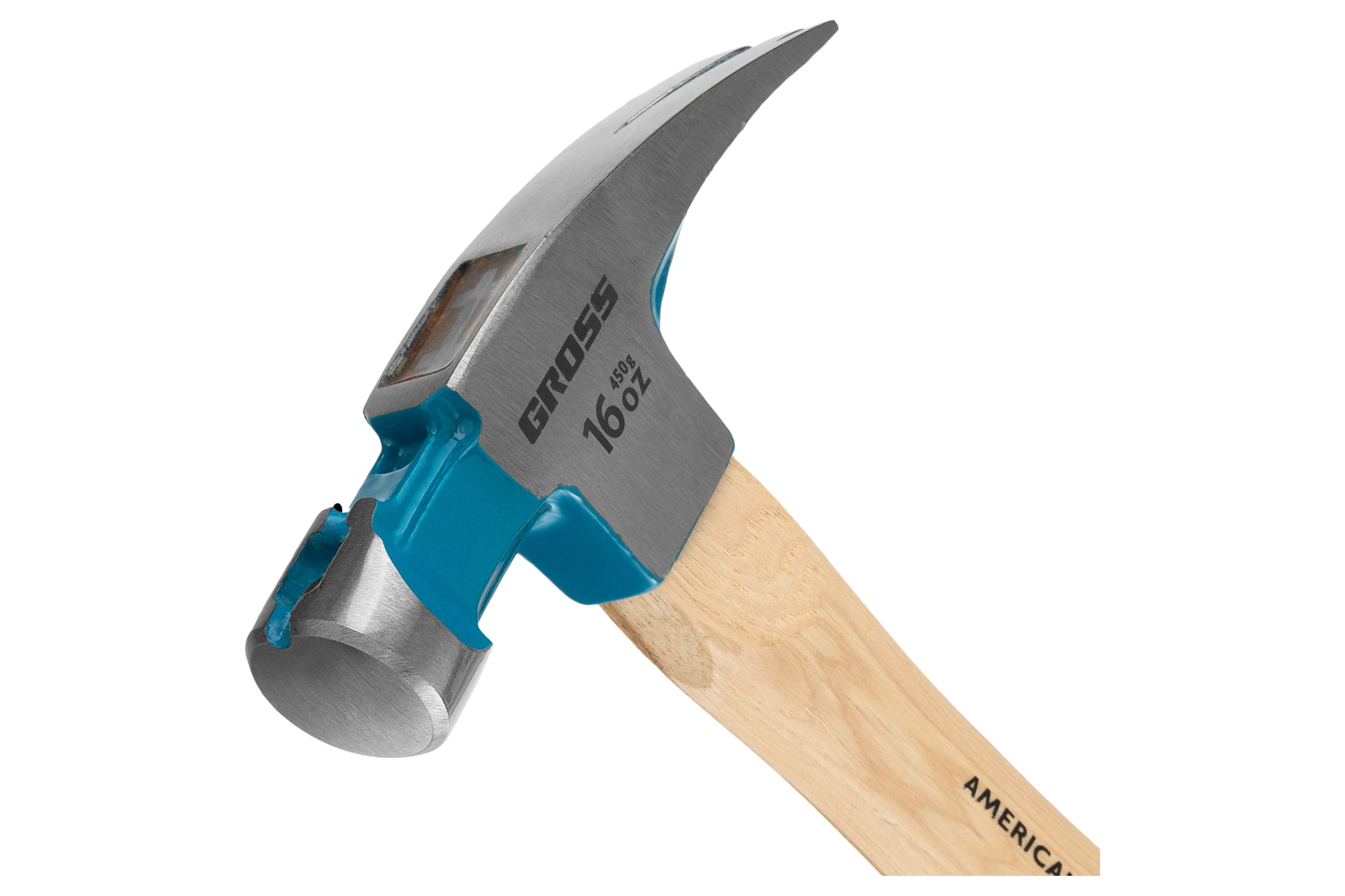 Молоток-гвоздодер GROSS American hickory 450г, угол 75, магнит, обрезиненная рукоятка 10418