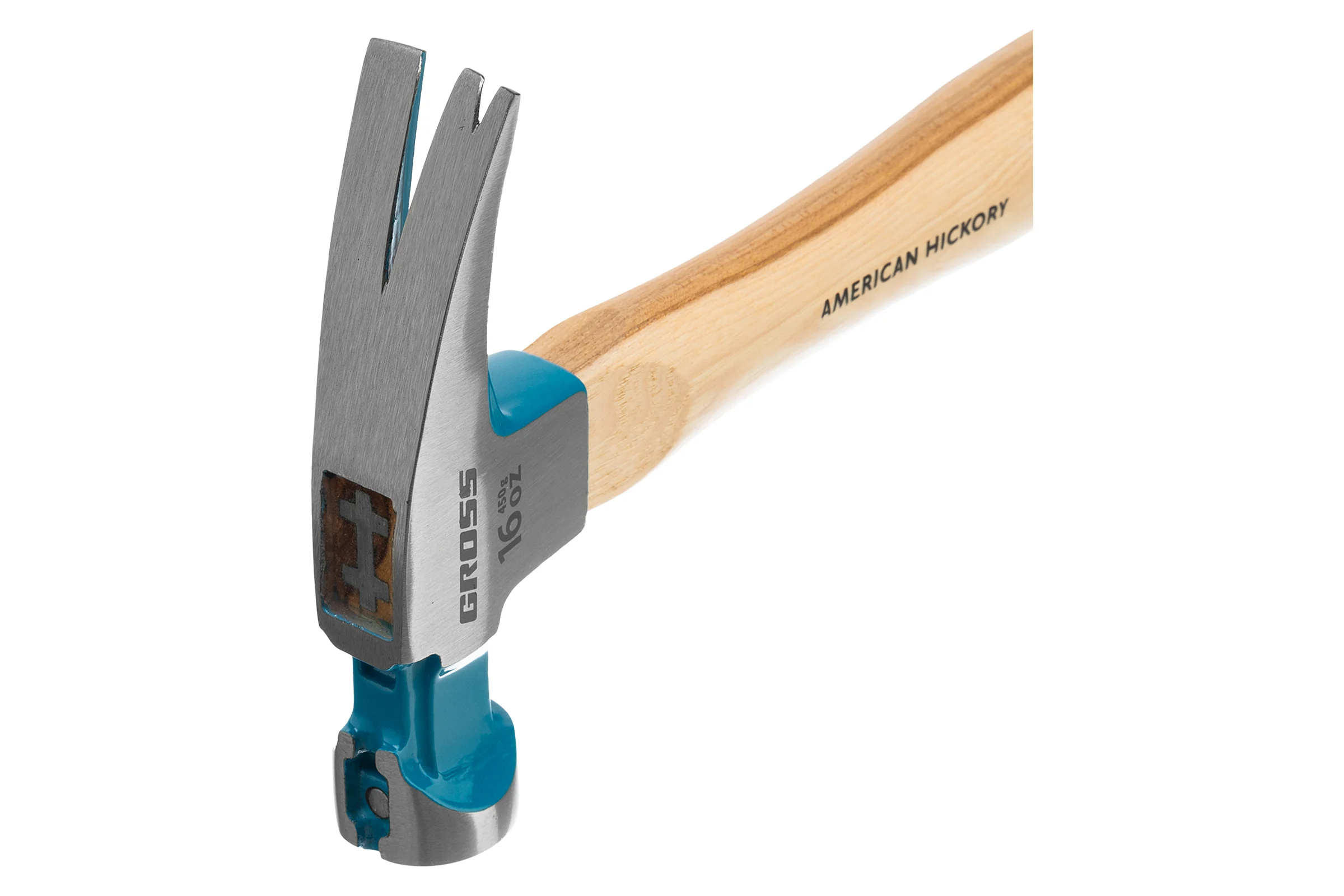 Молоток-гвоздодер GROSS American hickory 450г, угол 75, магнит, обрезиненная рукоятка 10418