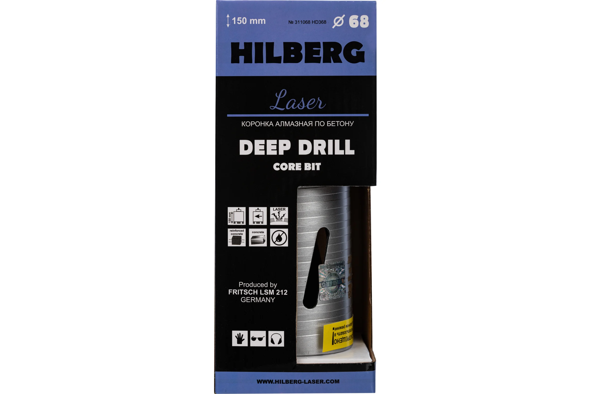 Коронка алмазная по бетону Laser Deep Drill (68х150 мм) Hilberg HD368