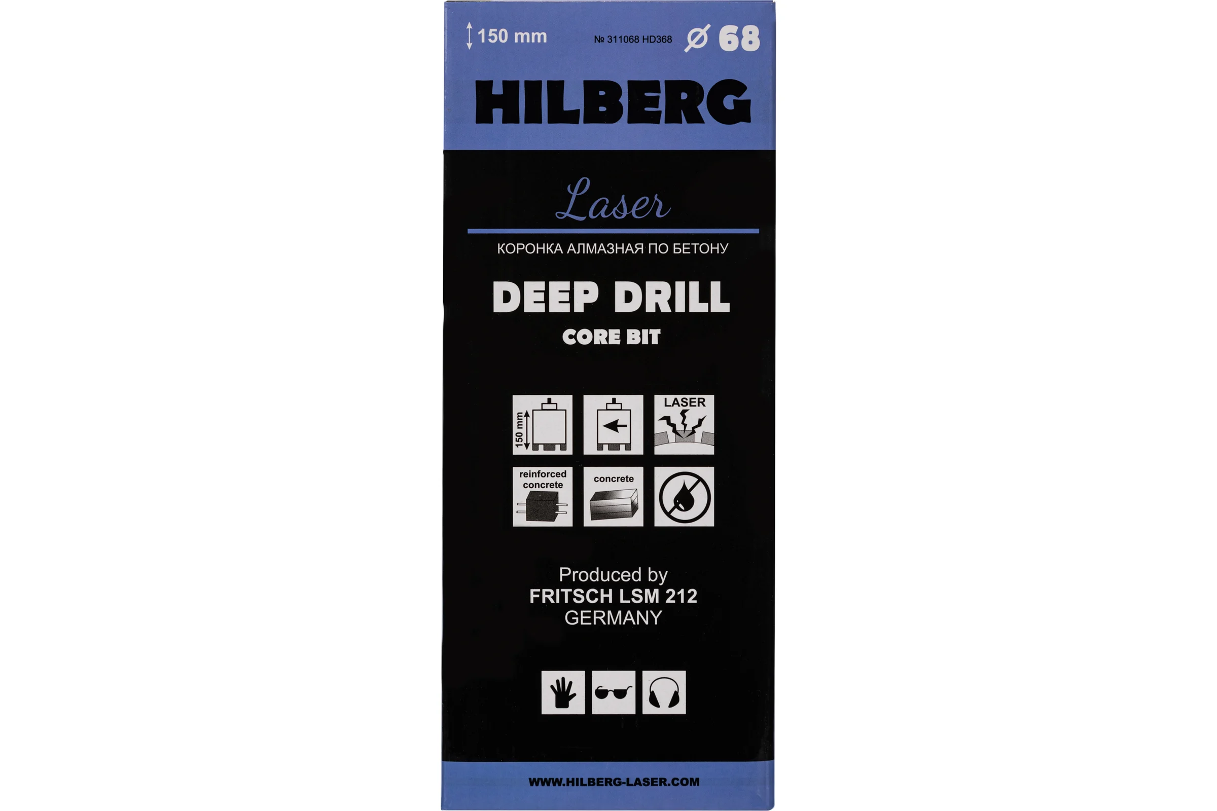 Коронка алмазная по бетону Laser Deep Drill (68х150 мм) Hilberg HD368