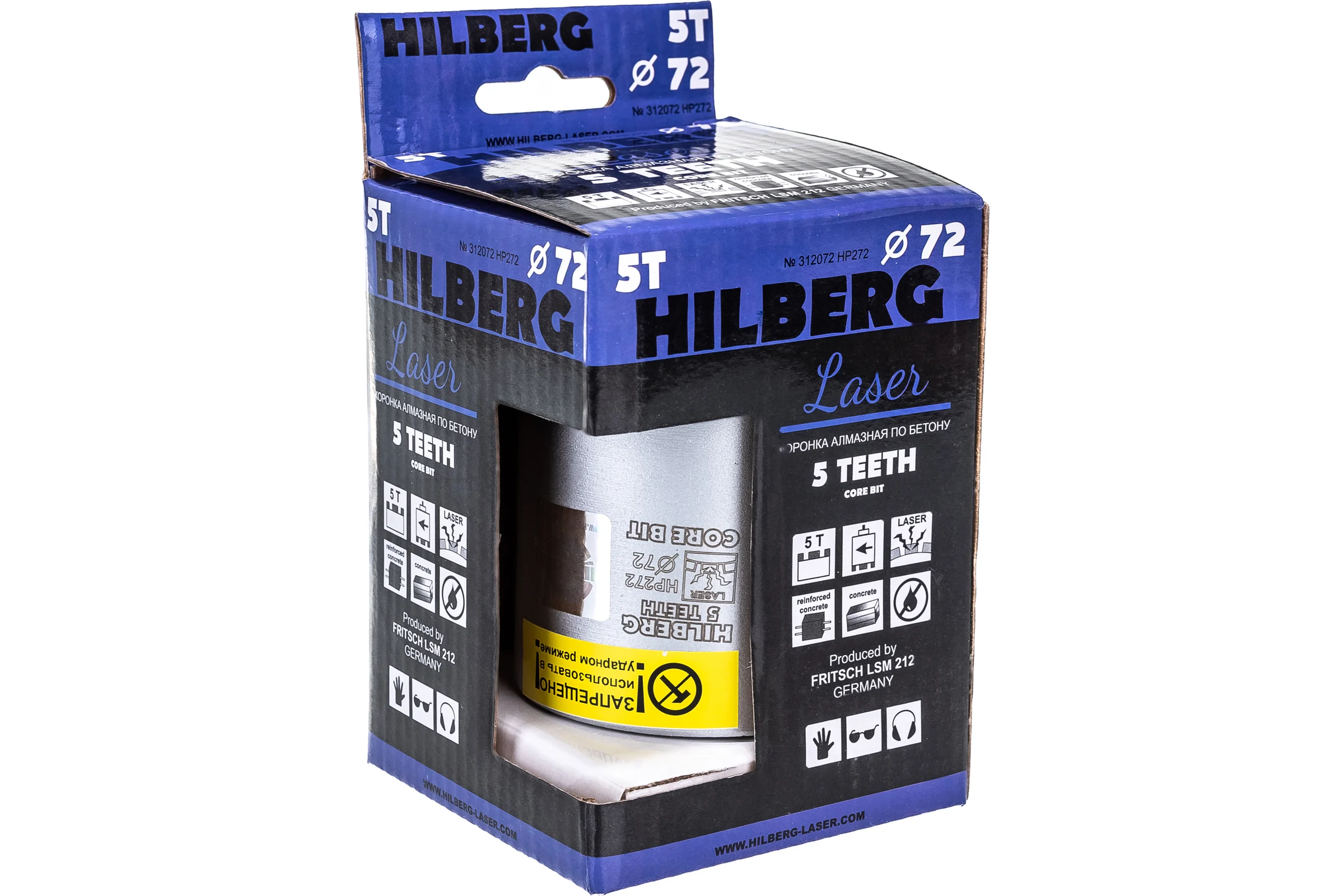 Коронка алмазная по бетону Laser Five Teeth 72 мм Hilberg HP272