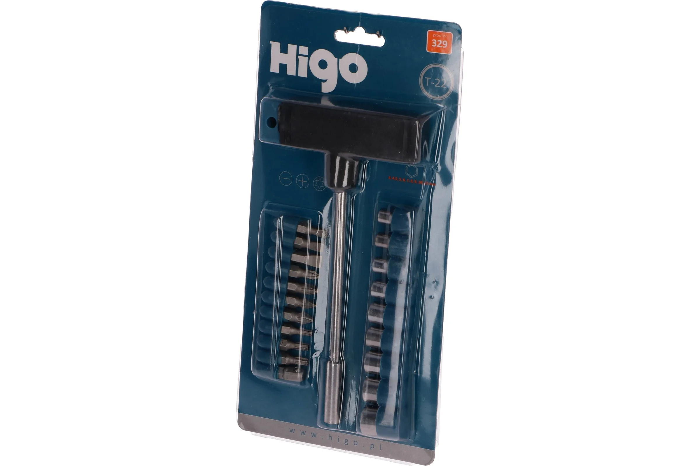 Отвертка с набором бит и головок HIGO с Т-образной ручкой 329