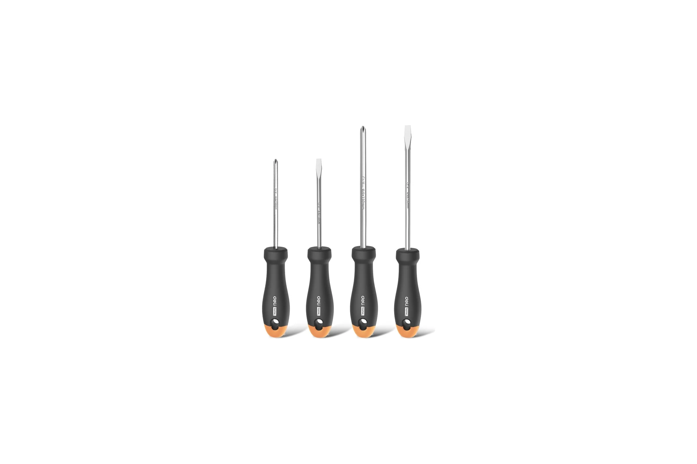 Набор отверток DELI «Home Series Gray» HT1004C 4шт (PH1x100, PH2x150, SL5x100, SL6x150, Cr-V, Soft Touch рукоятка, эксклюзивный дизайн) 130282