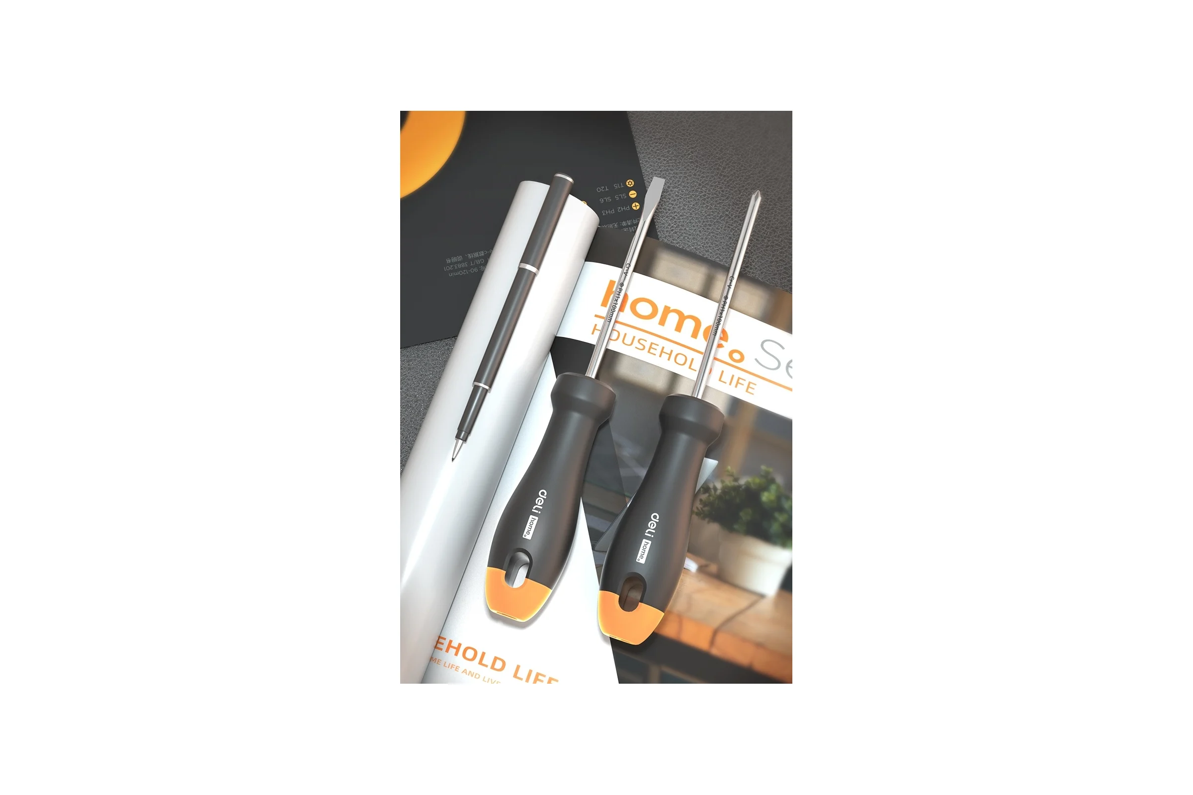 Набор отверток DELI «Home Series Gray» HT1004C 4шт (PH1x100, PH2x150, SL5x100, SL6x150, Cr-V, Soft Touch рукоятка, эксклюзивный дизайн) 130282