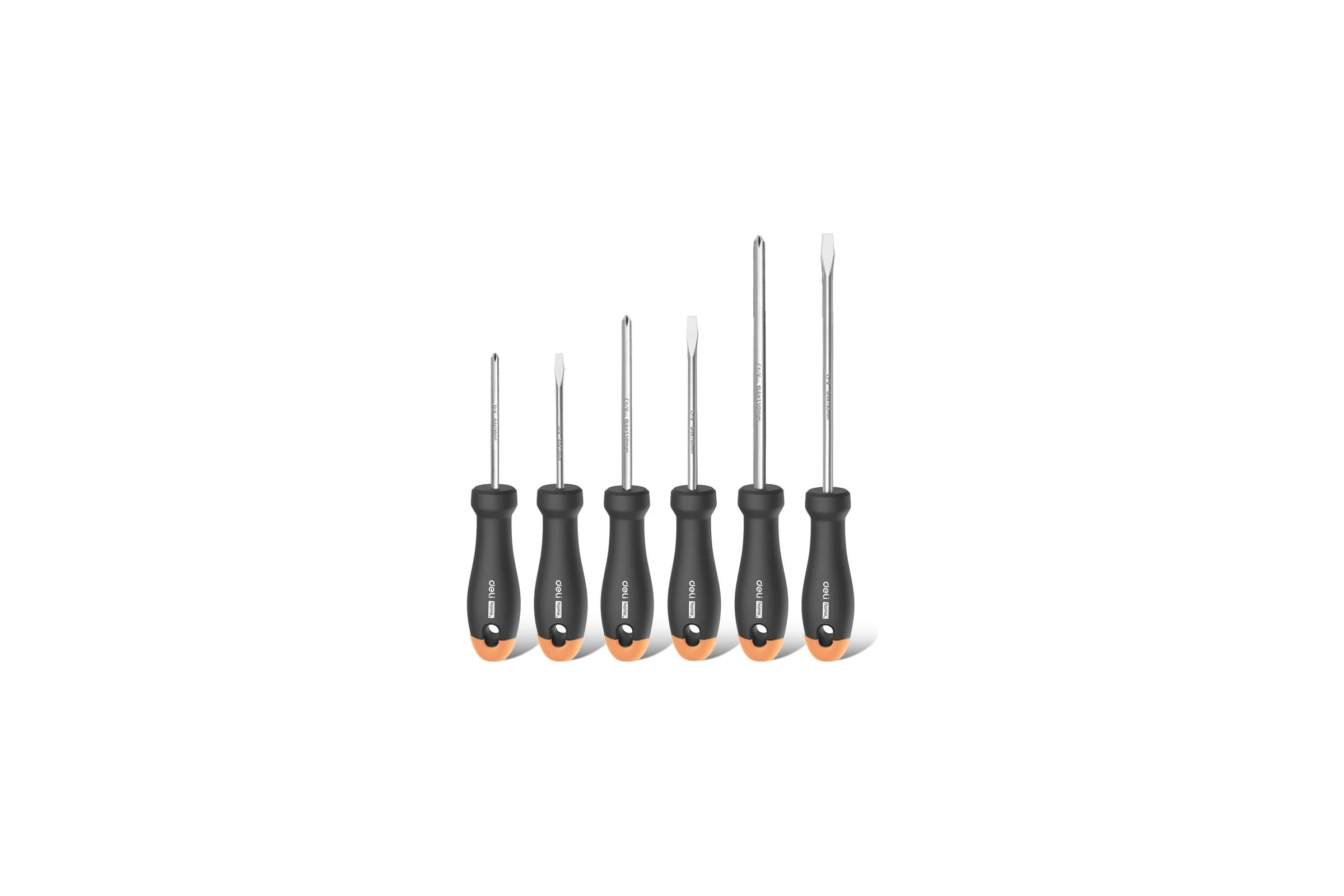 Набор отверток DELI «Home Series Gray» HT1006C 6шт (PH0x75, PH1x100, PH2x150, SL3x75, SL5x100, SL6x150, Cr-V, Soft Touch рукоятка, эксклюзивный дизайн) 130283