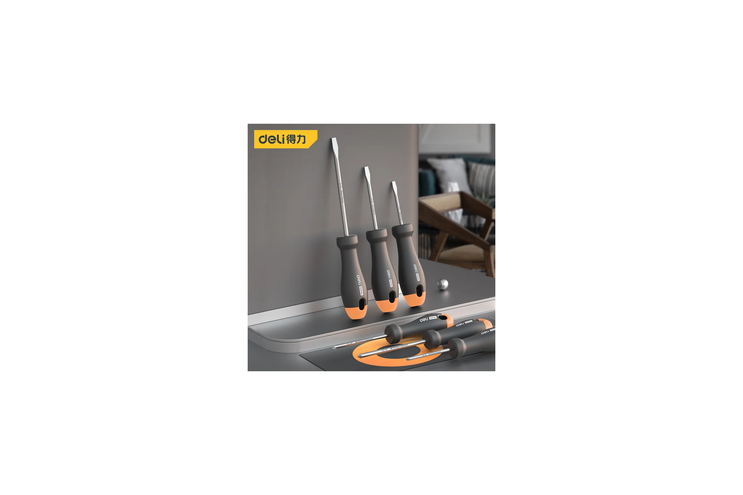 Набор отверток DELI «Home Series Gray» HT1006C 6шт (PH0x75, PH1x100, PH2x150, SL3x75, SL5x100, SL6x150, Cr-V, Soft Touch рукоятка, эксклюзивный дизайн) 130283