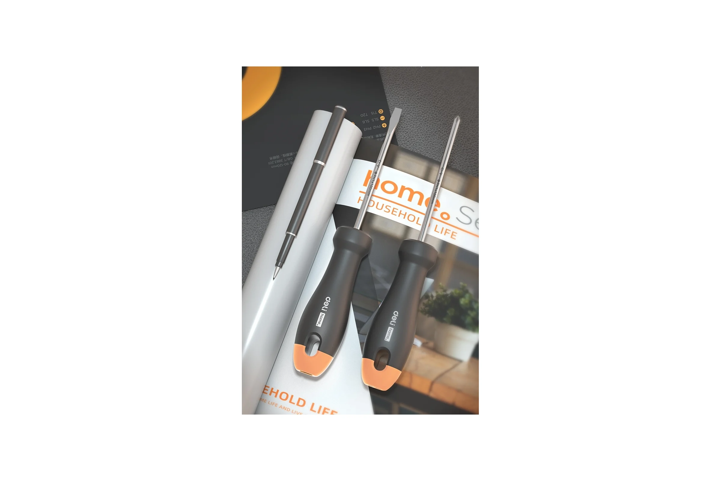 Набор отверток DELI «Home Series Gray» HT1006C 6шт (PH0x75, PH1x100, PH2x150, SL3x75, SL5x100, SL6x150, Cr-V, Soft Touch рукоятка, эксклюзивный дизайн) 130283
