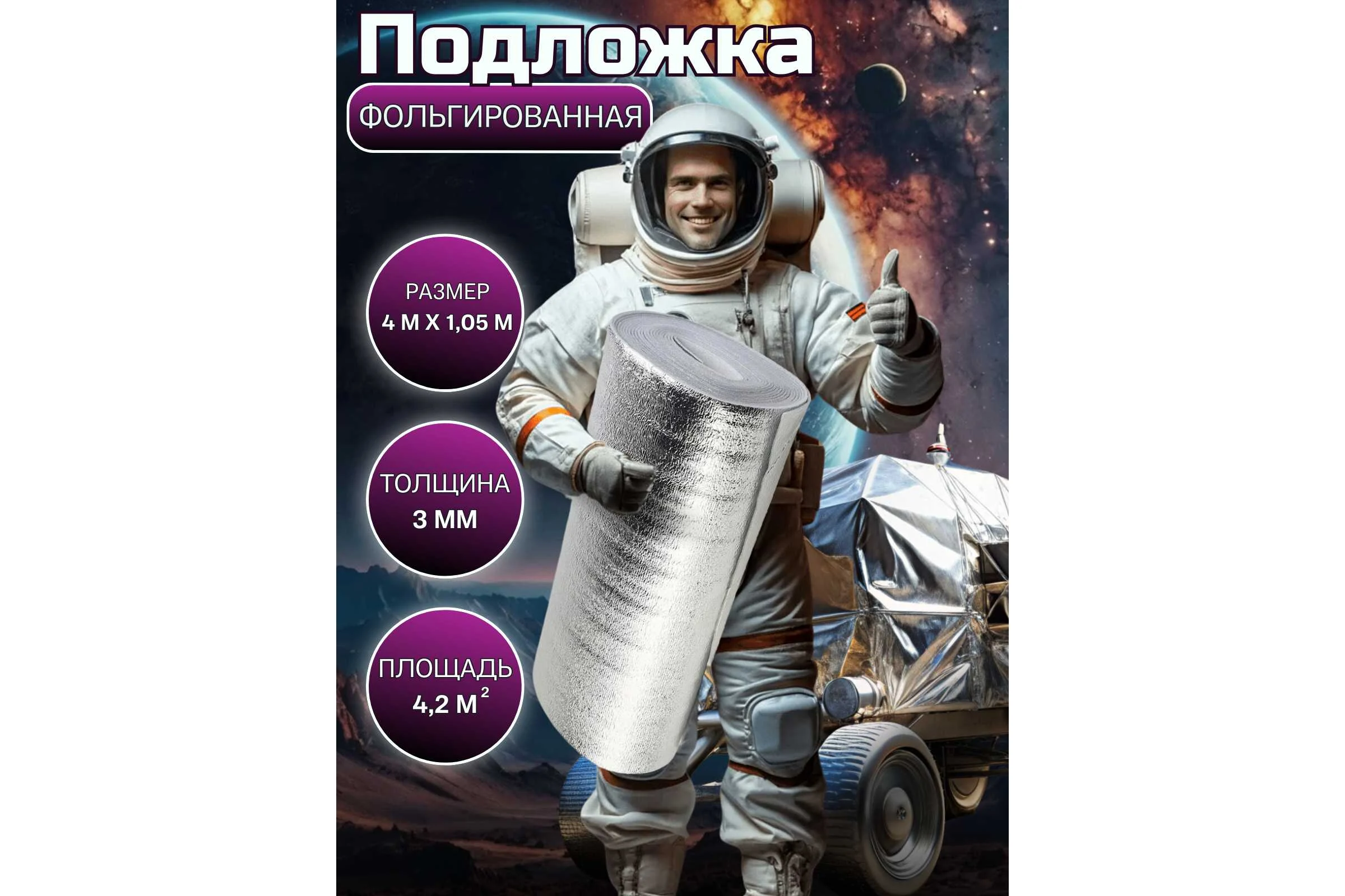 Подложка с отражающим слоем Доминар лавсан, profi 3 мм 1,05x4 м H40294