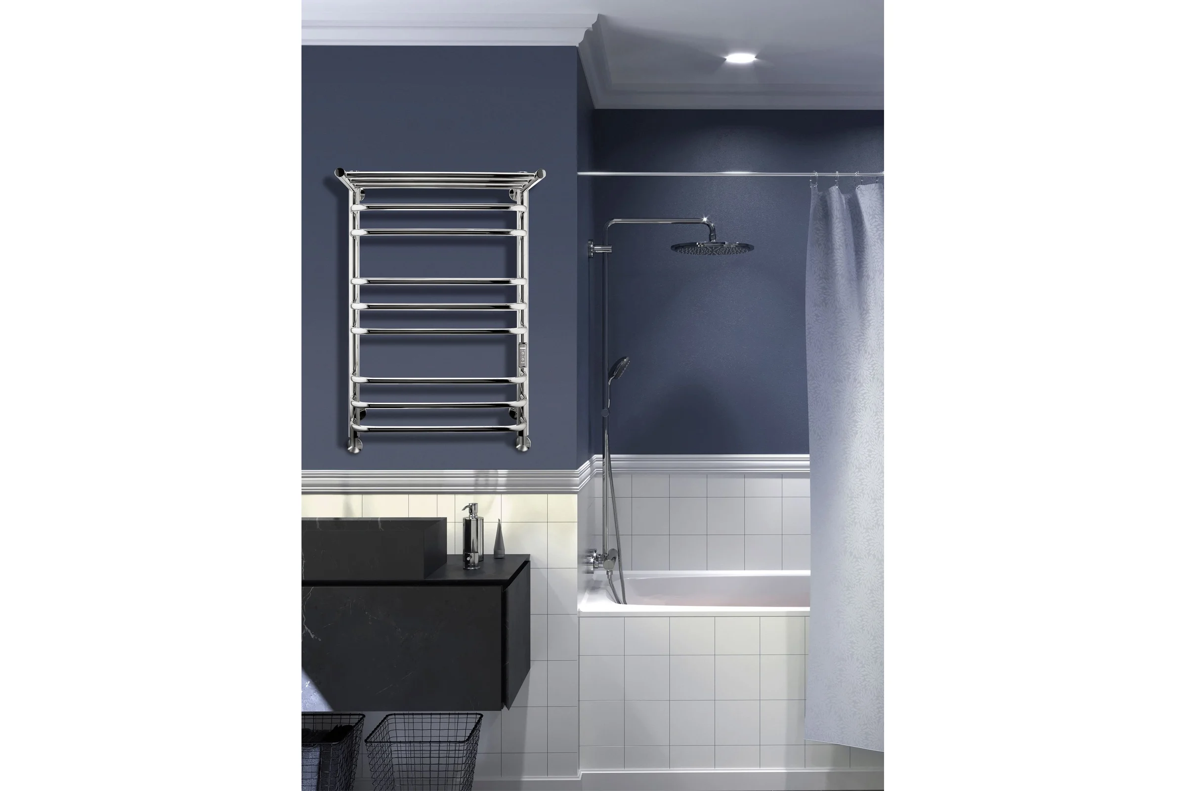 Электрический полотенцесушитель с полкой INDIGO Brace Lux electro 70/40 таймер, скр.монтаж, унив.подкл.R/L, полиров. LCBLE70-40PRt