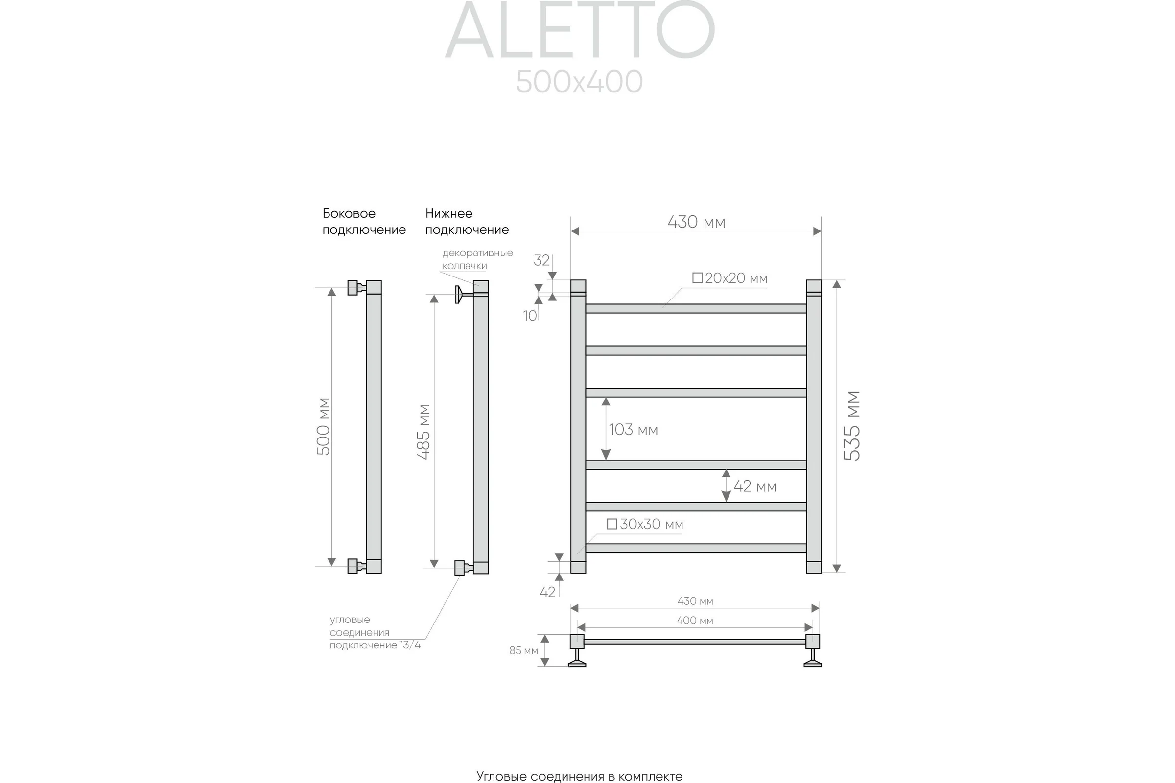 Водяной полотенцесушитель INDIGO Aletto в.р.1/2" 50/40 к-3, полиров. LALWPF50-40