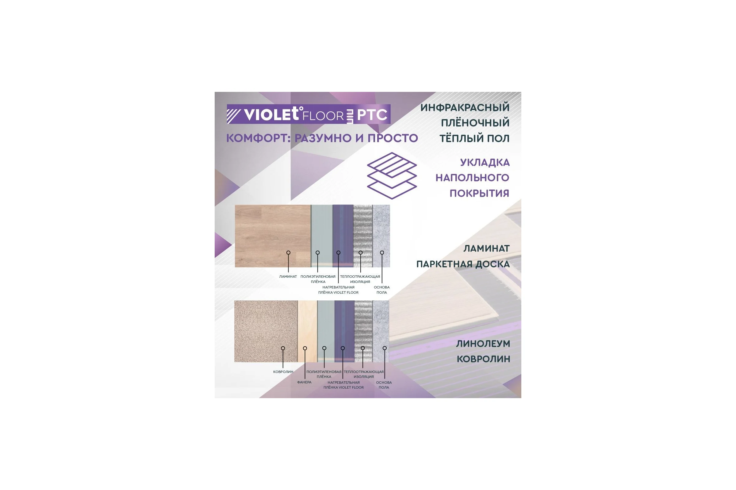 Саморегулирующаяся нагревательная пленка VIOLET FLOOR 130 ptc, 9 м2, ширина 0.5 м VLT1000142