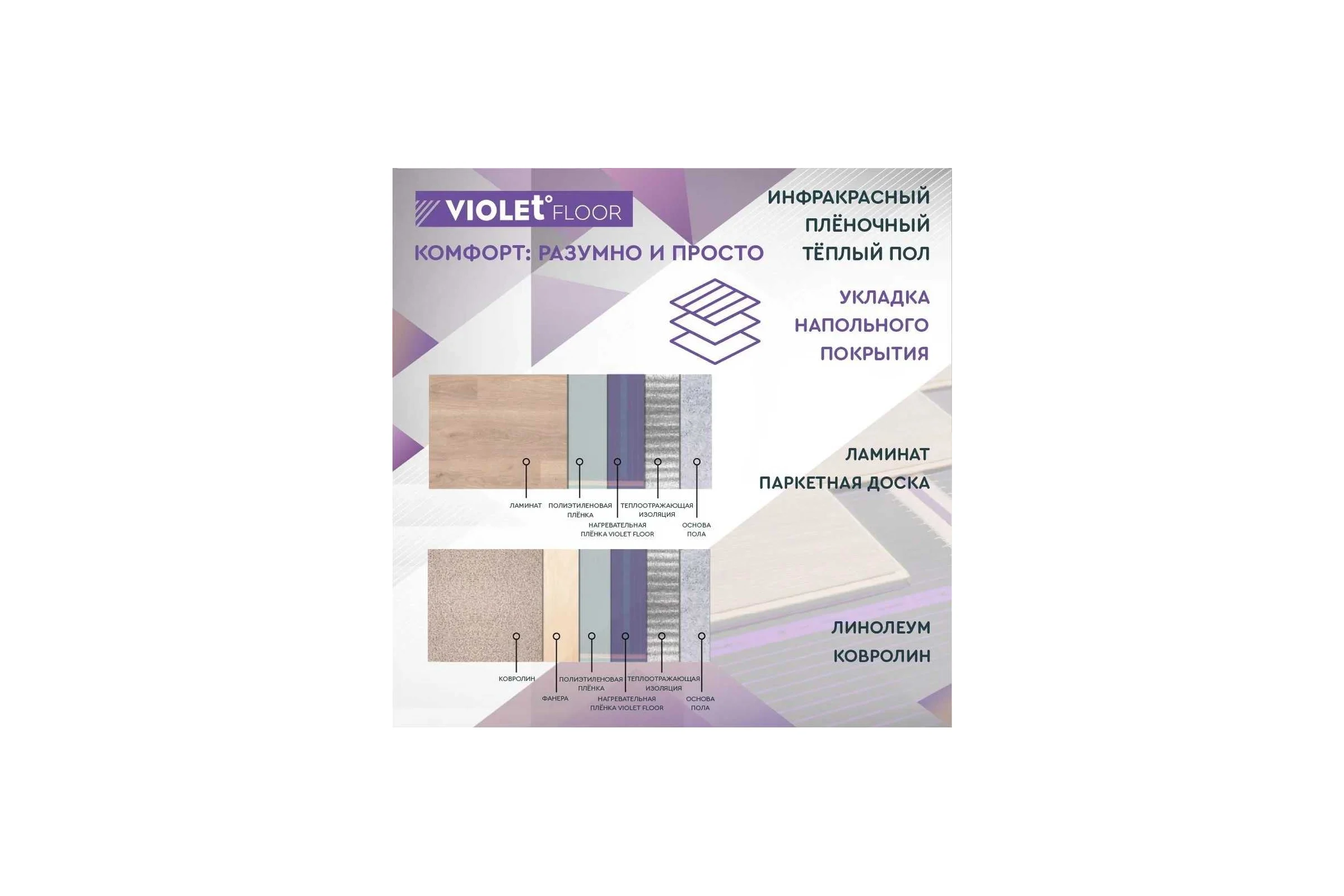 Электрический пленочный инфракрасный теплый пол VIOLET FLOOR 130, 17 кв.м, ширина 1 м VLT1000073