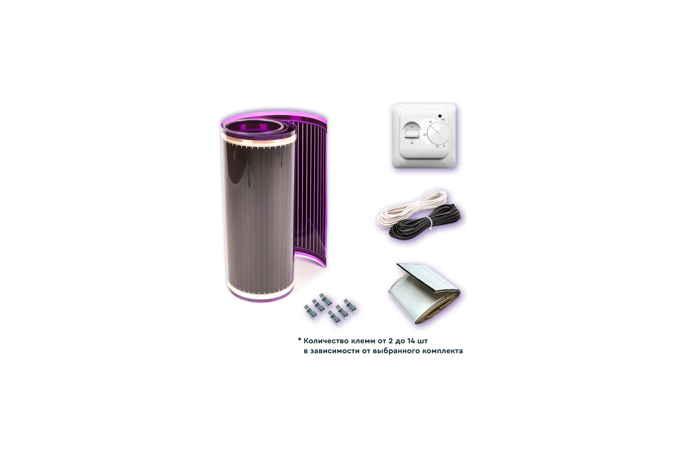 Комплект саморегулируемого теплого пола VIOLET FLOOR ptc 130 1,5 кв.м, ширина 0.5 м (с механическим терморегулятором) VLT1000261