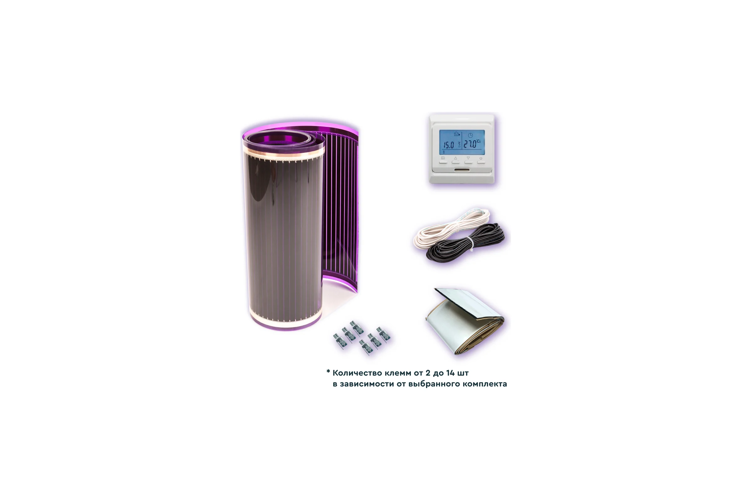 Комплект саморегулируемого теплого пола VIOLET FLOOR ptc 130 14 кв.м, ширина 0.5 м (с программируемым терморегулятором) VLT1000363