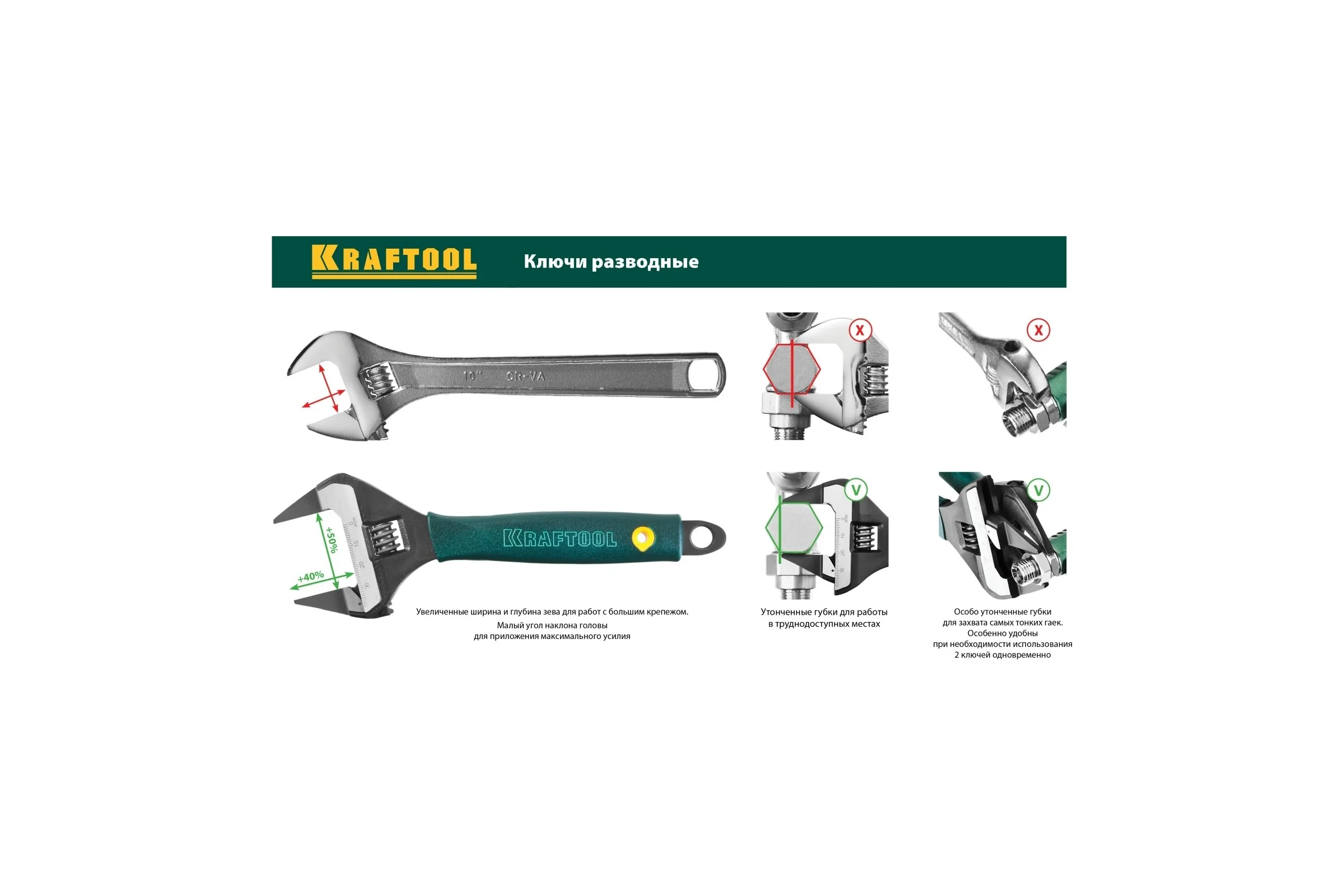 Разводной ключ KRAFTOOL SlimWide-S 200 / 38 мм 27263-20