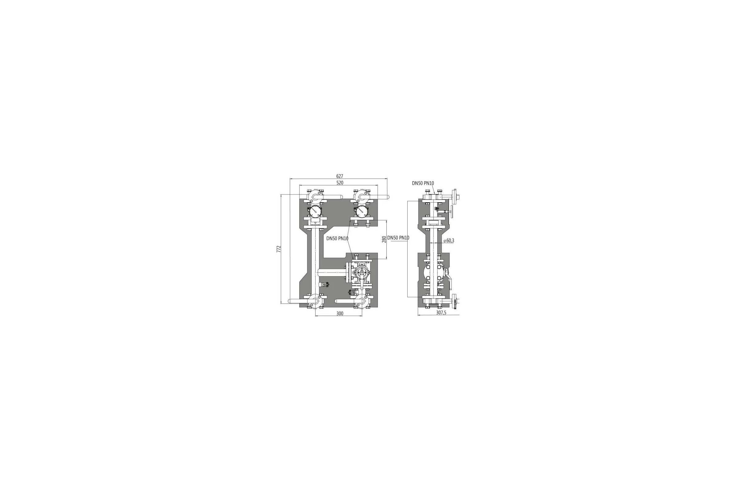 Насосная группа ELSEN смесительная, фланцевая DN 50 PN10, без насоса и сервопривода EFG50.020