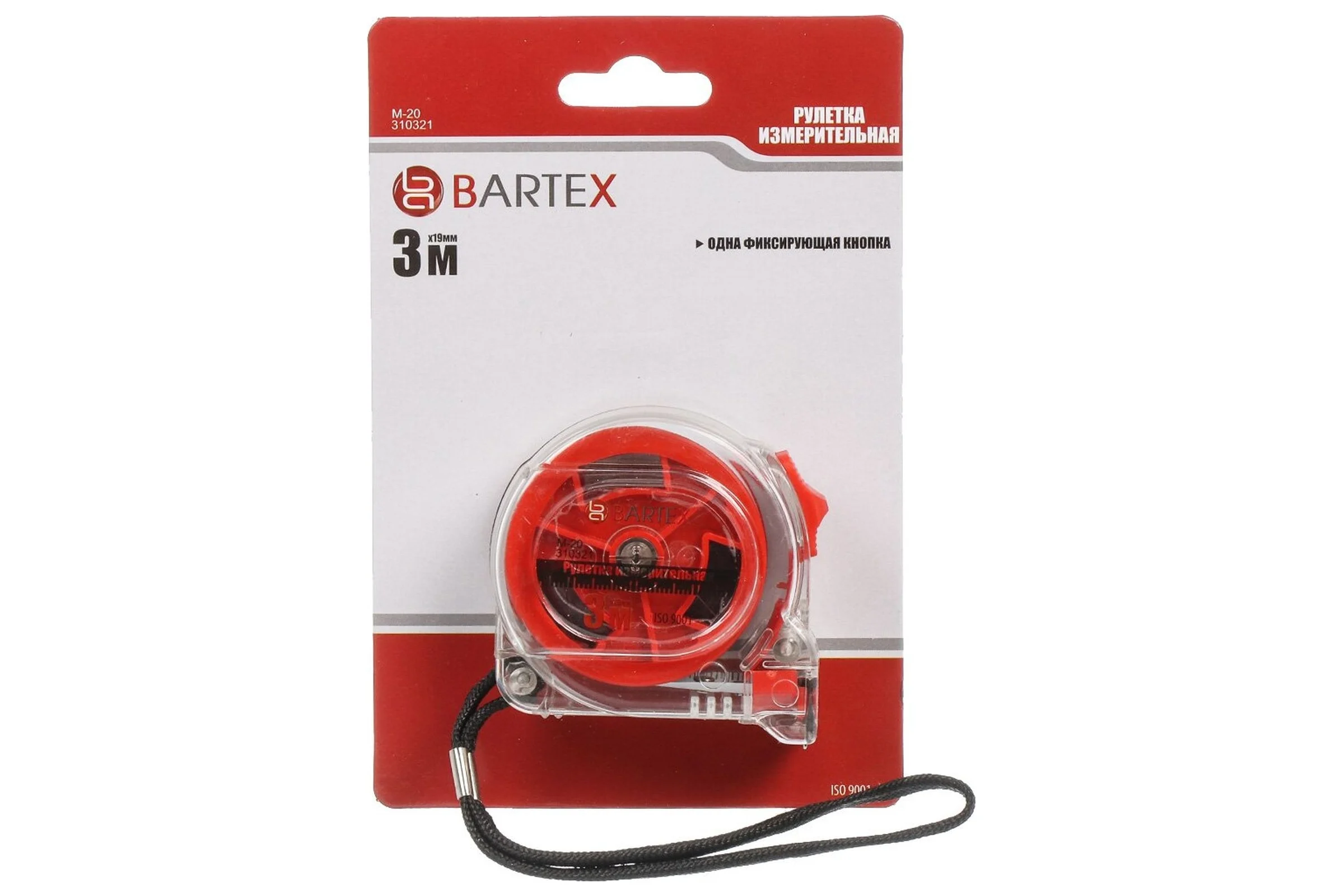 Рулетка BARTEX 3x19 мм, с фиксатором, прозрачный корпус 310321