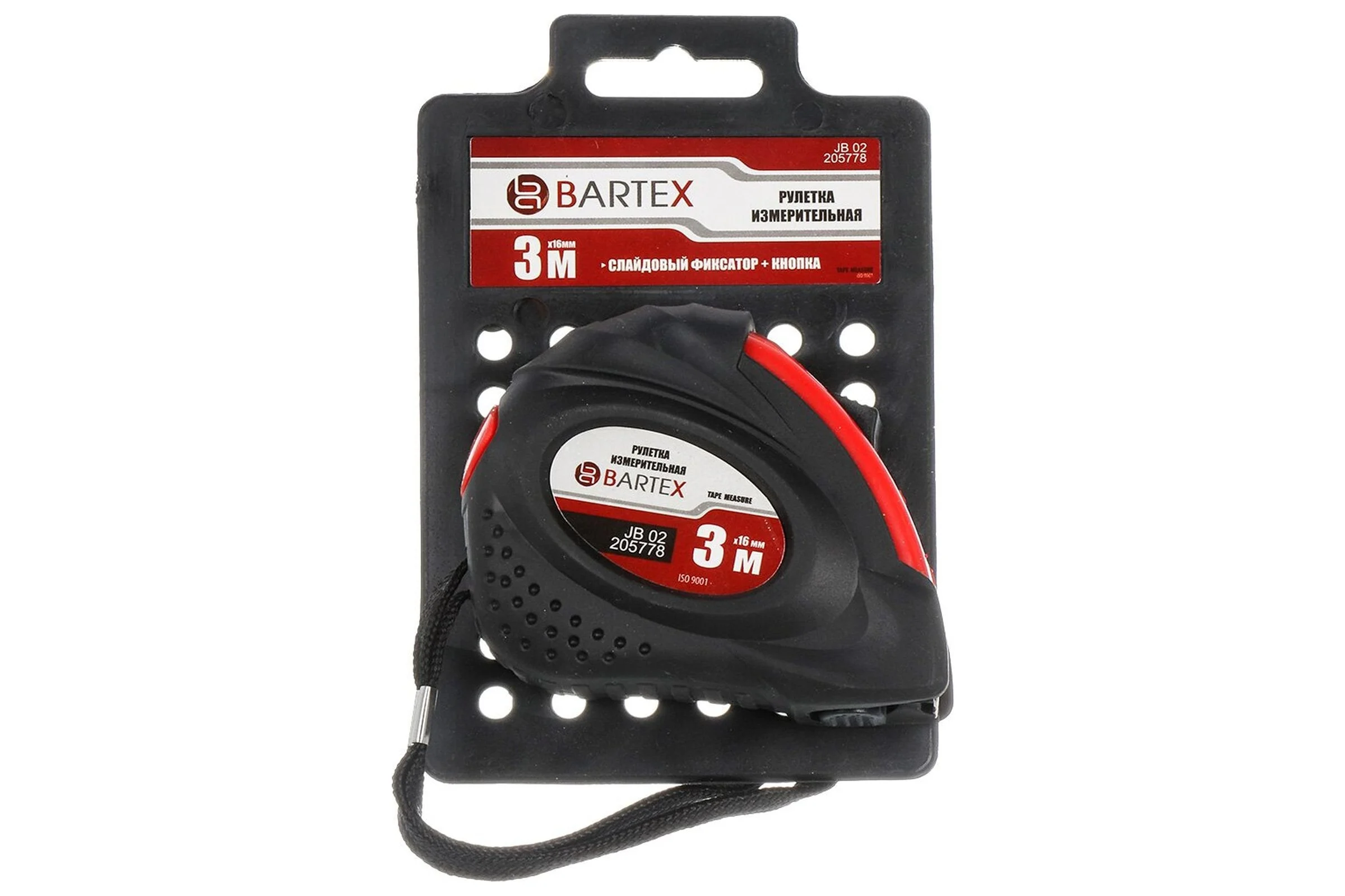 Рулетка BARTEX 3 м, обрезиненный пластик, 16 мм, с фиксатором, + кнопка 205778