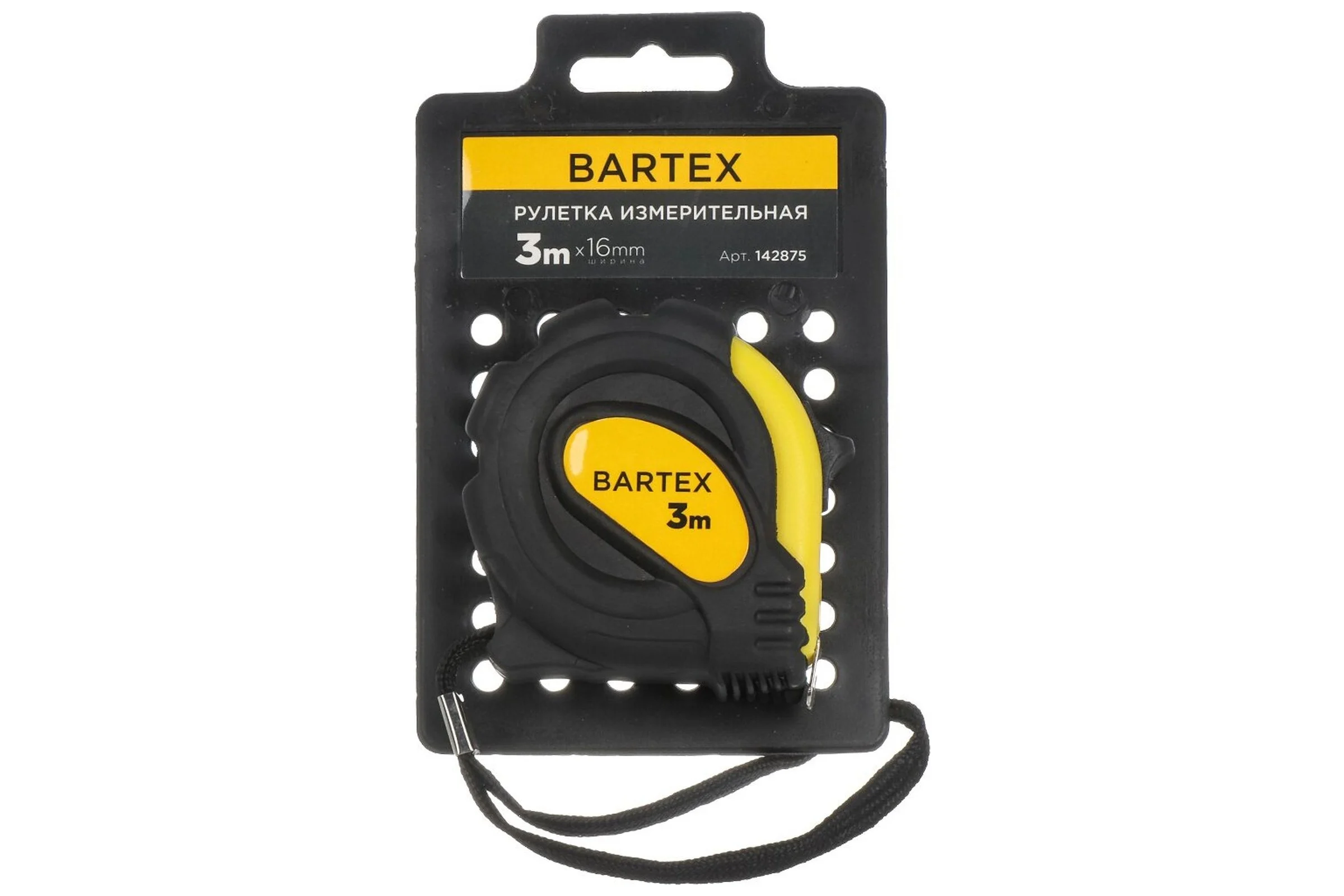 Рулетка BARTEX 3 м, обрезиненный пластик, 16 мм, с фиксатором 142875