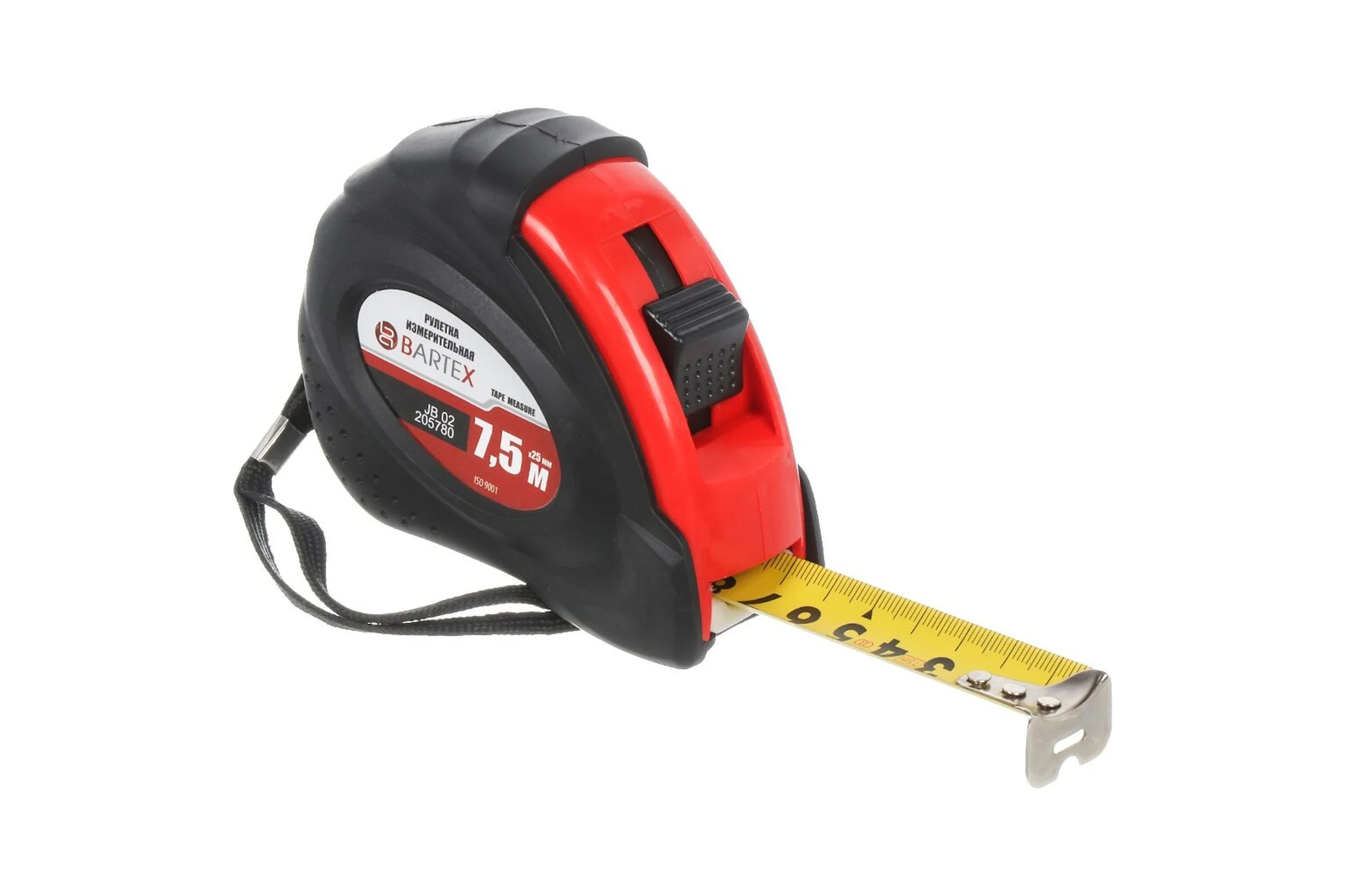 Рулетка BARTEX 7.5 м, обрезиненный пластик, 25 мм, с фиксатором, + кнопка 205780