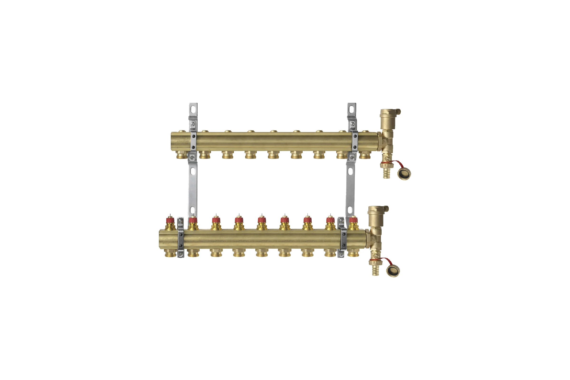 Комплект коллекторов Danfoss FHF-9 set с кронштейнами и воздухоотводчиками 9 контуров 088U0709