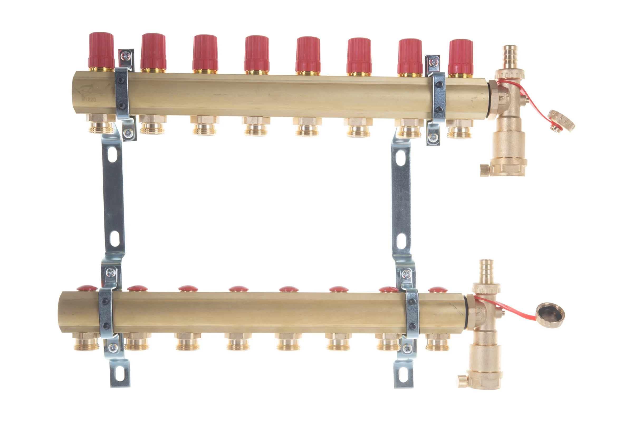 Комплект коллекторов Danfoss FHF-8 set с кронштейнами и воздухоотводчиками 8 контуров 088U0708