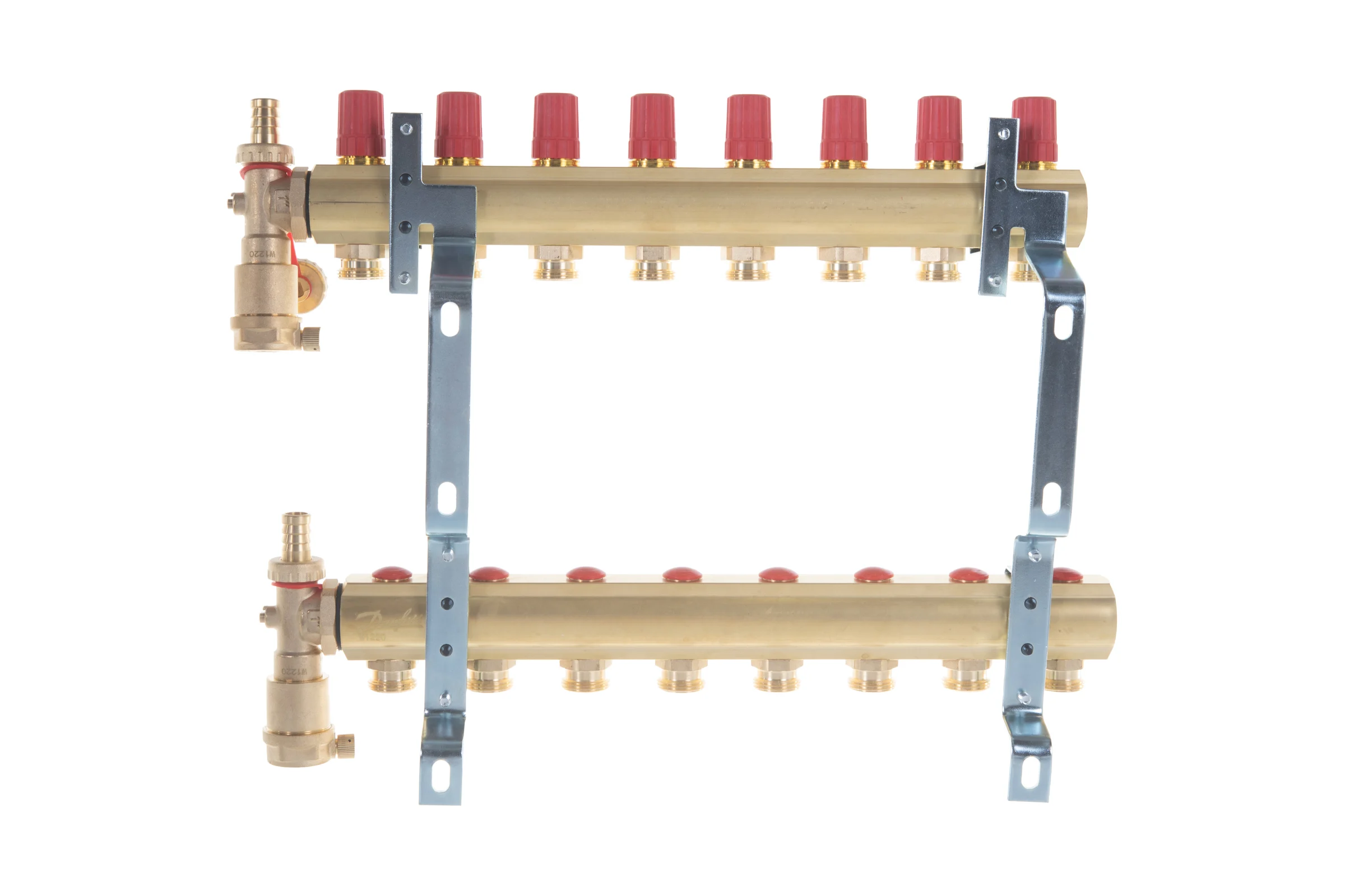Комплект коллекторов Danfoss FHF-8 set с кронштейнами и воздухоотводчиками 8 контуров 088U0708
