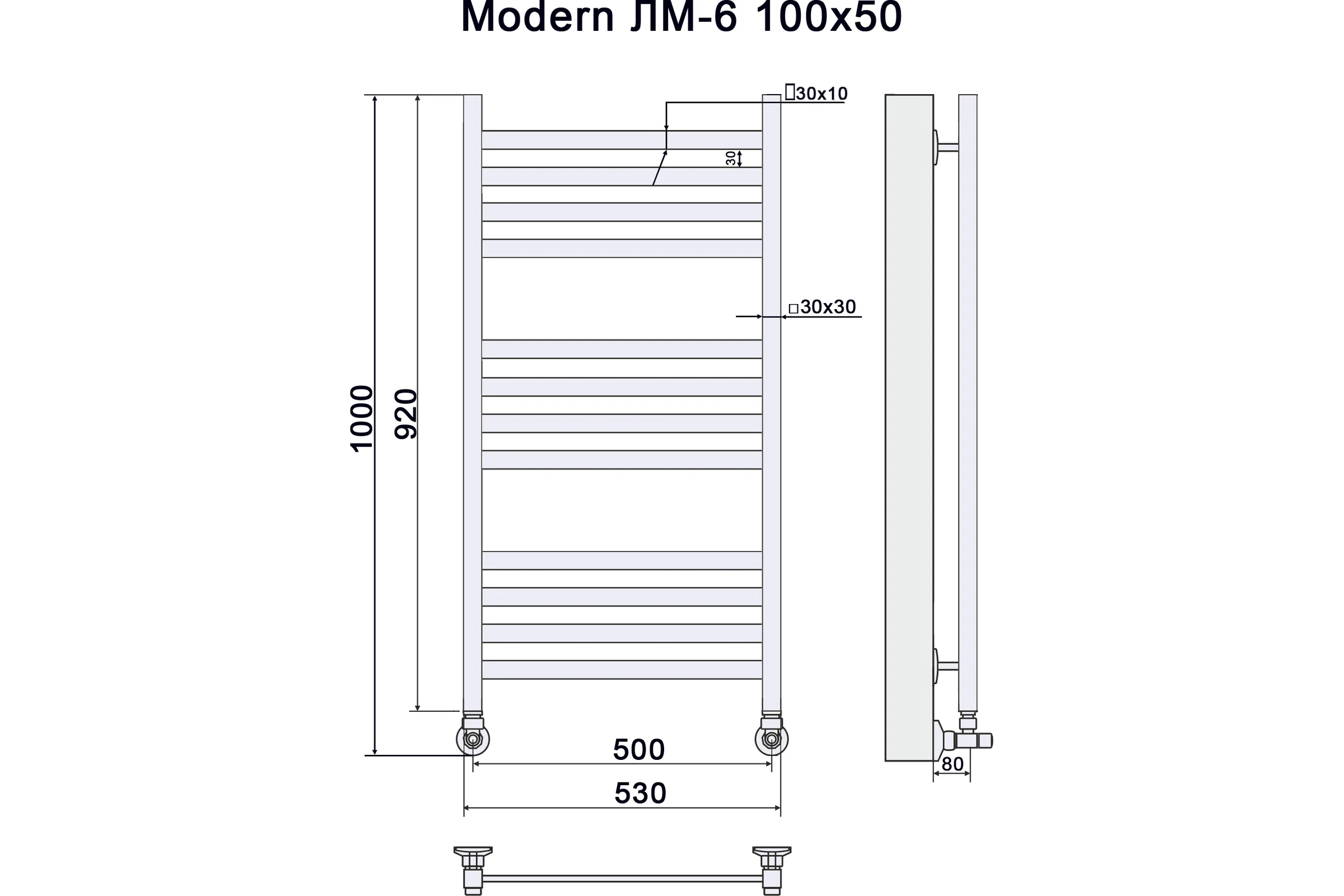 Полотенцесушитель Ника MODERN ЛМ-6 100/50 черный матовый Soft Touch, с вентилями ЛМ 6 100/50 черный мат. с вентилями