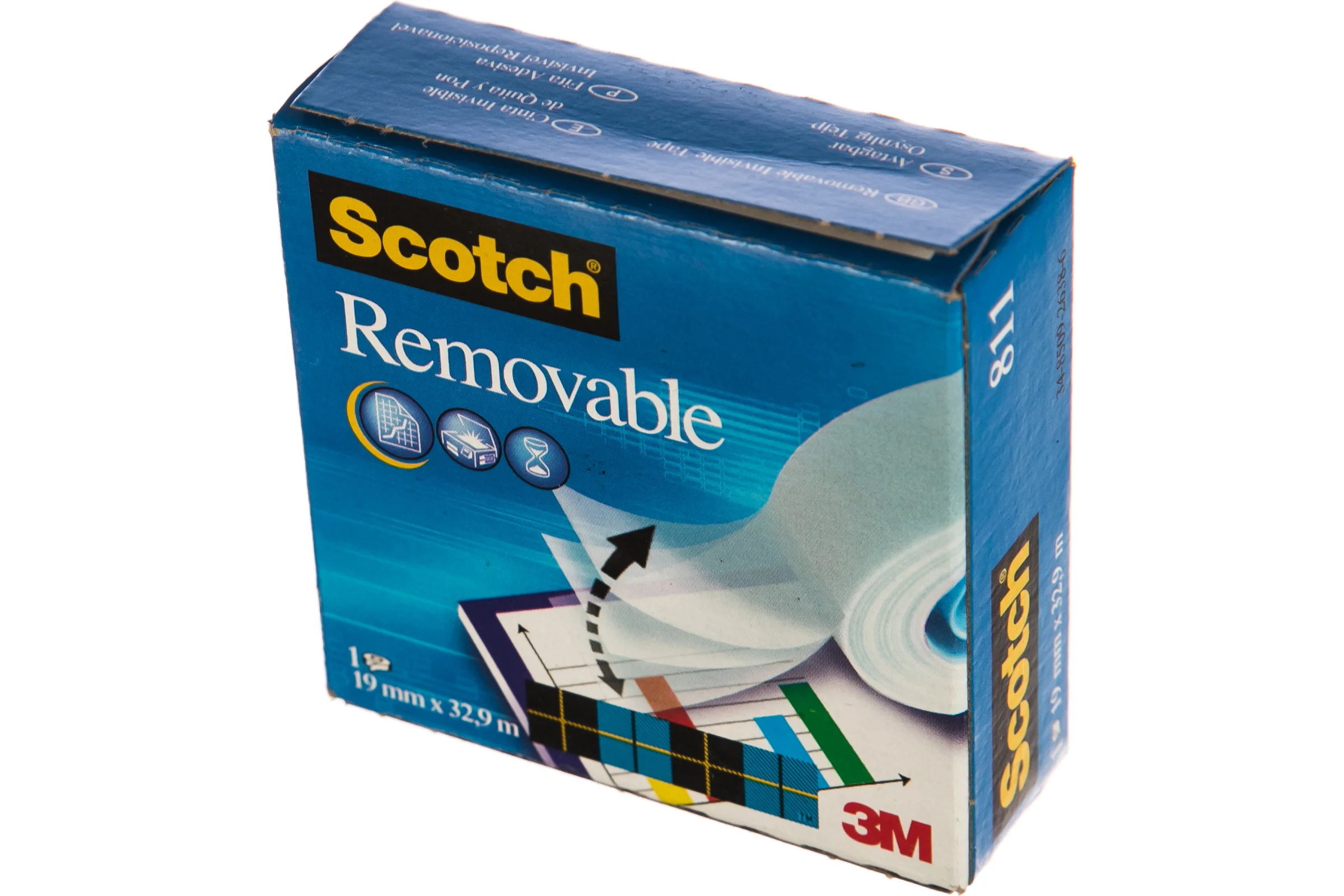 Невидимая клейкая лента Scotch 811 Removable в коробочке, допускающая переклеивание,19мм х 33м 7000029163