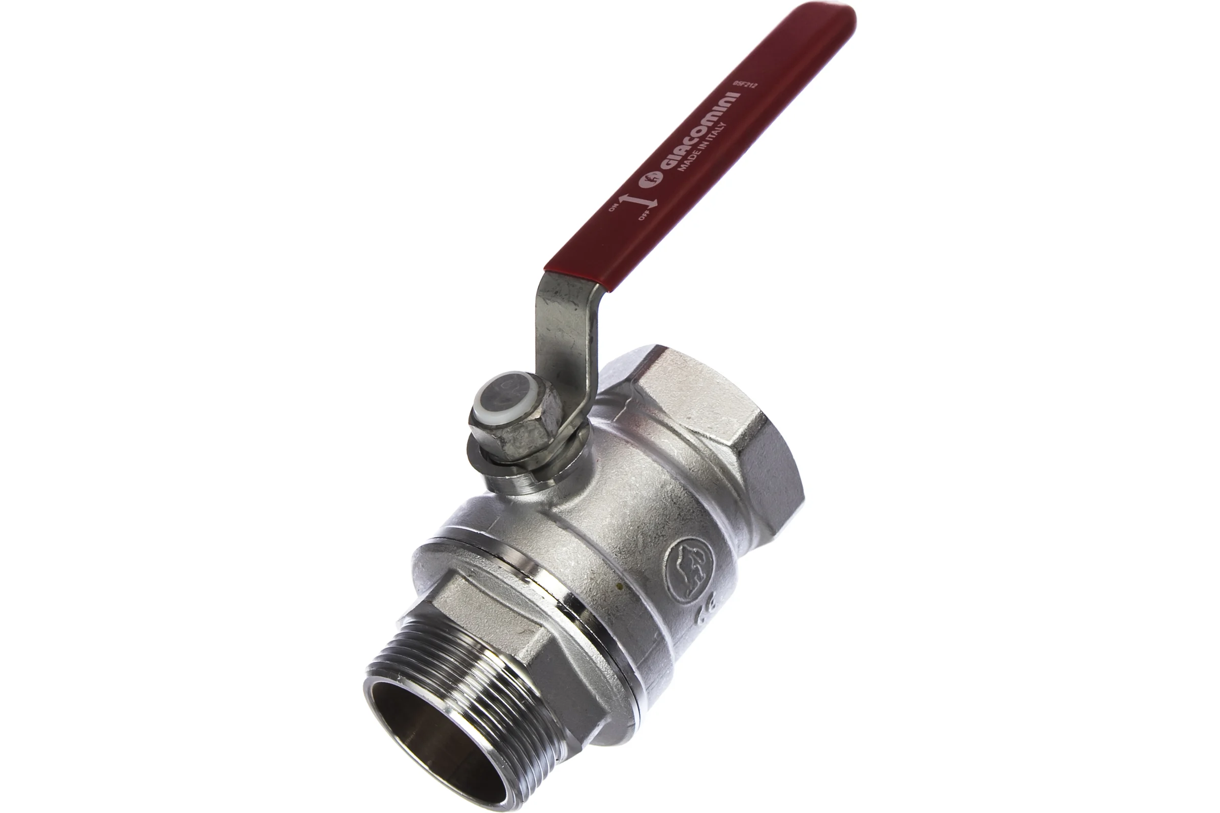 Шаровой кран Giacomini R254DL 1 1/2", внутренняя/наружная, ручка-рычаг красный, хромированный R254LX007