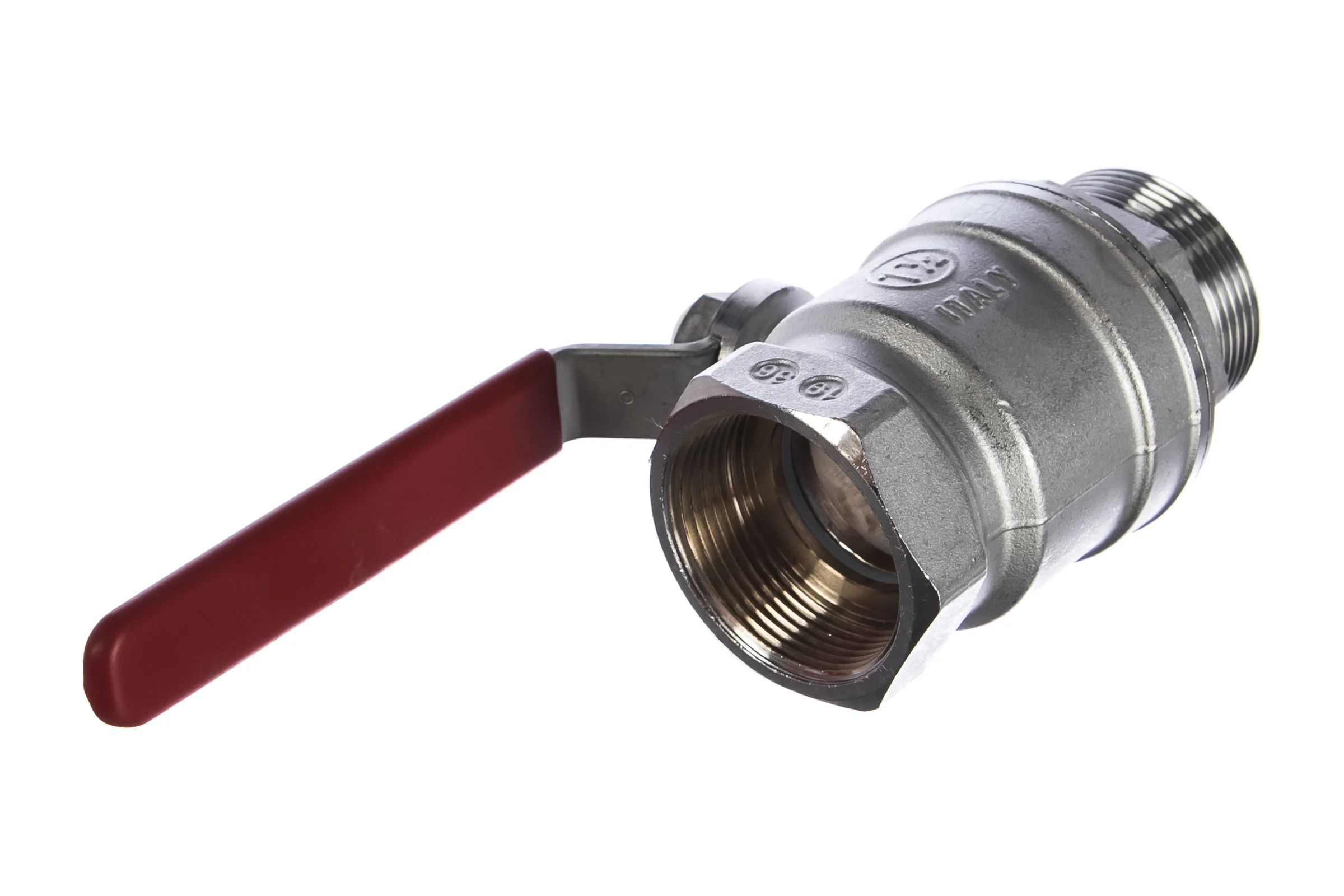 Шаровой кран Giacomini R254DL 1 1/2", внутренняя/наружная, ручка-рычаг красный, хромированный R254LX007