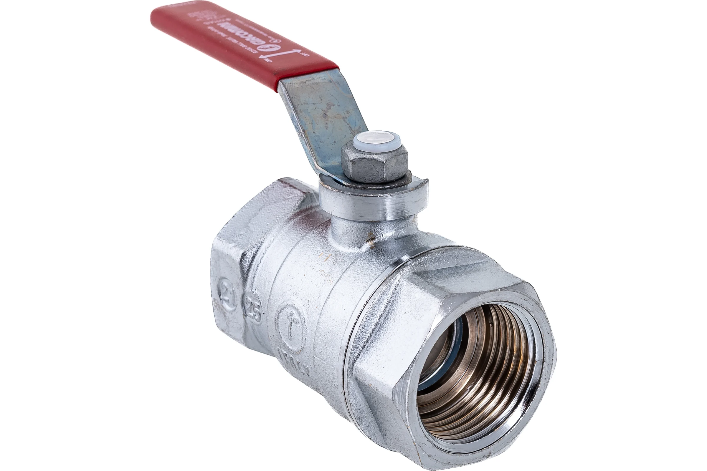 Шаровой кран Giacomini R250D 1", внутренняя/внутренняя, ручка-рычаг красный, хромированный R250X005