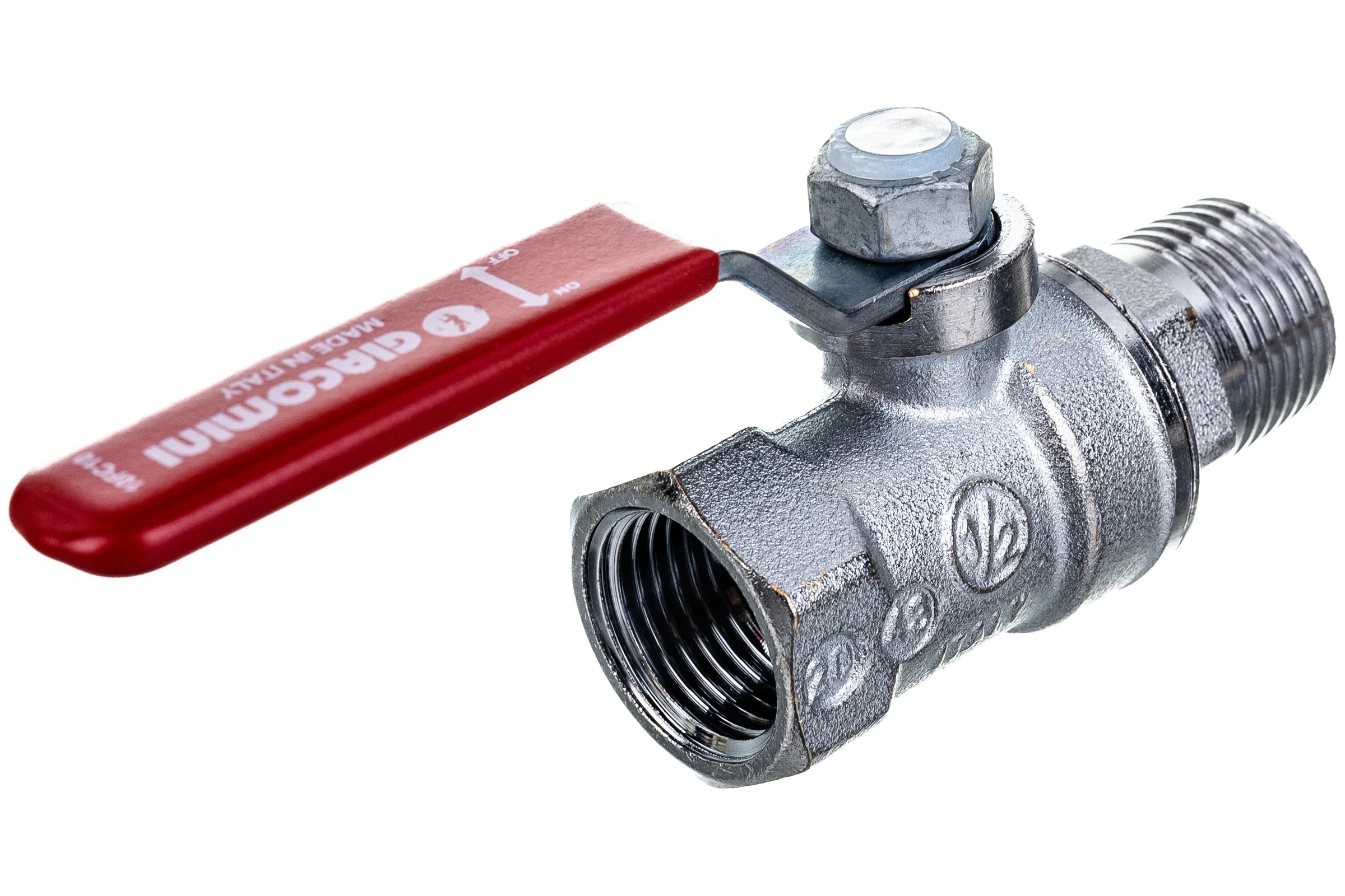Шаровой кран Giacomini R254DL 1/2", внутренняя/наружная, ручка-рычаг красный, хромированный R254LX003