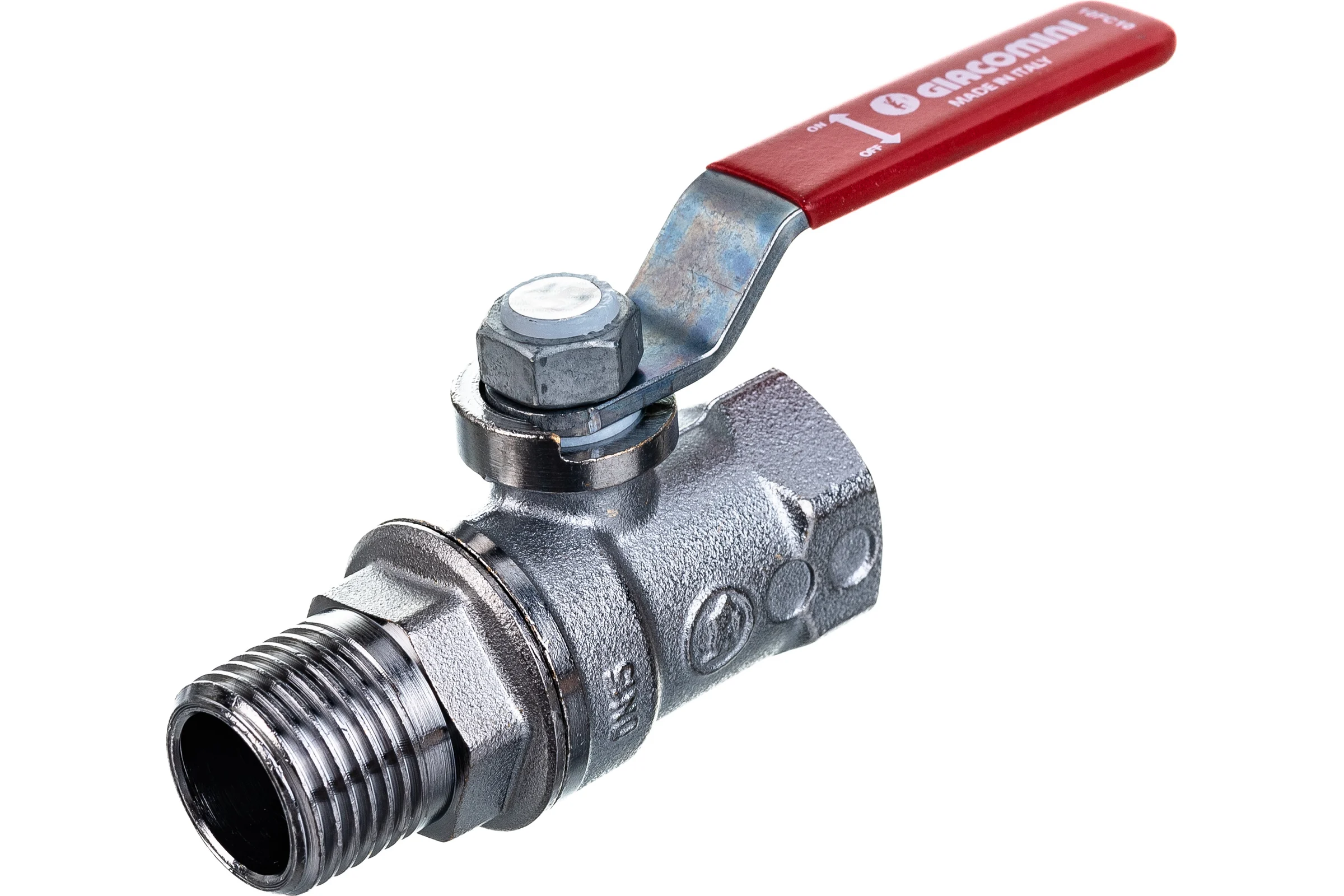 Шаровой кран Giacomini R254DL 1/2", внутренняя/наружная, ручка-рычаг красный, хромированный R254LX003