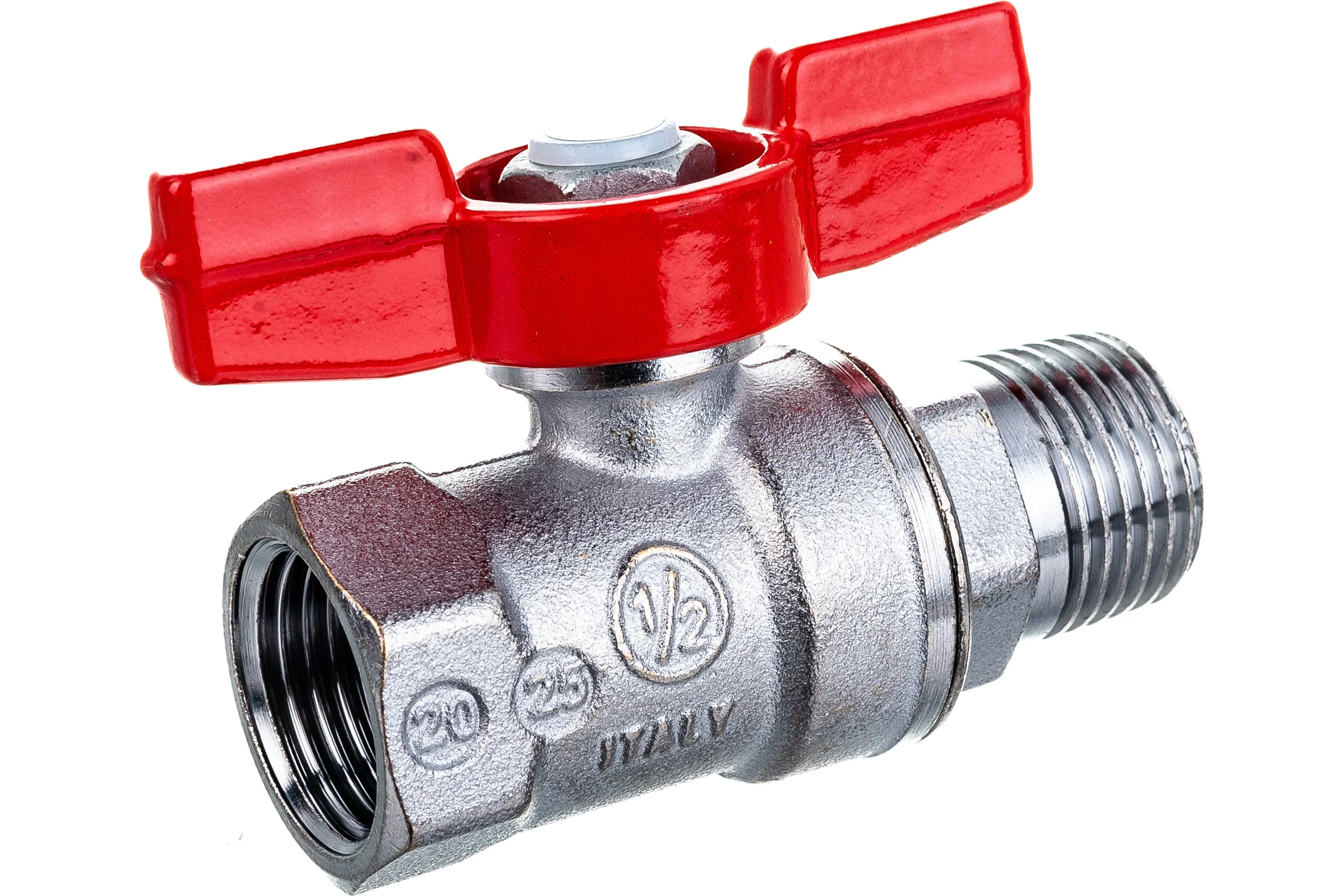 Шаровой кран Giacomini R254D 1/2", внутренняя/наружная, ручка-бабочка красная, хромированный R254X003