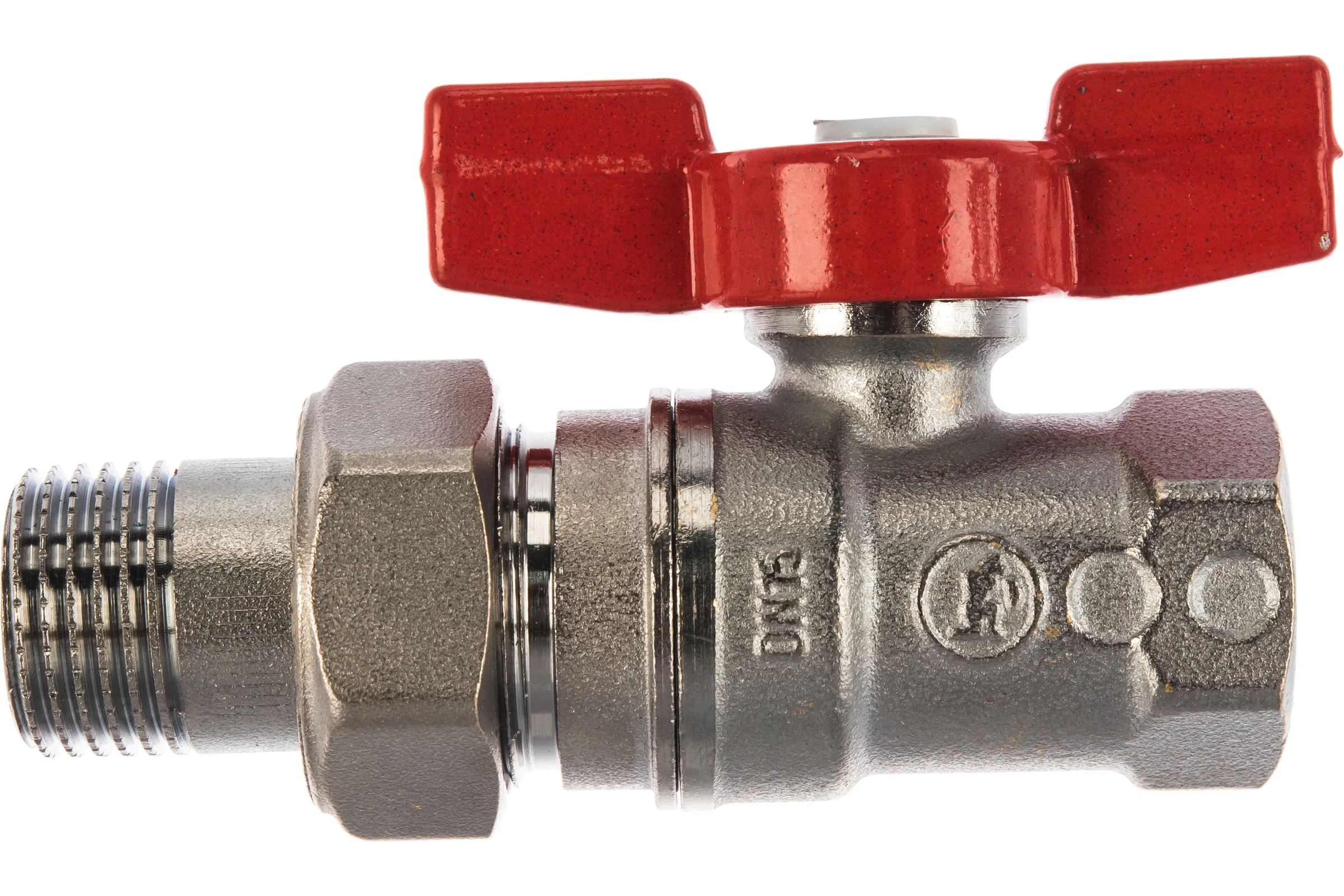 Шаровой кран Giacomini R259D 1/2, 1/2, ВН, ручка-бабочка красная, хром, с разъемным соединением R259X003