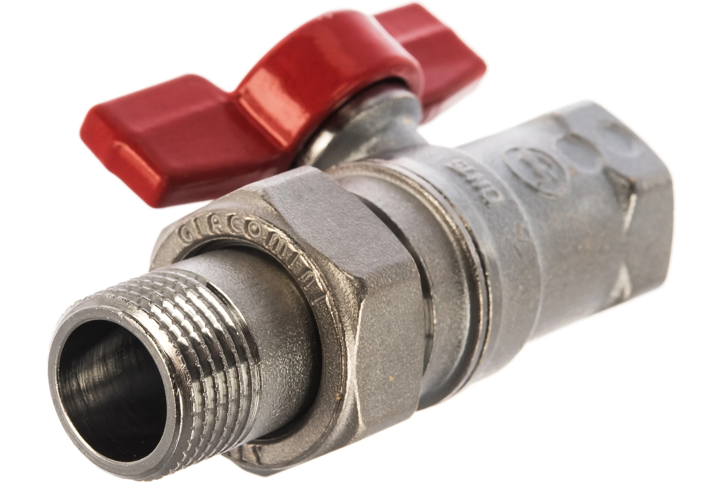 Шаровой кран Giacomini R259D 1/2, 1/2, ВН, ручка-бабочка красная, хром, с разъемным соединением R259X003