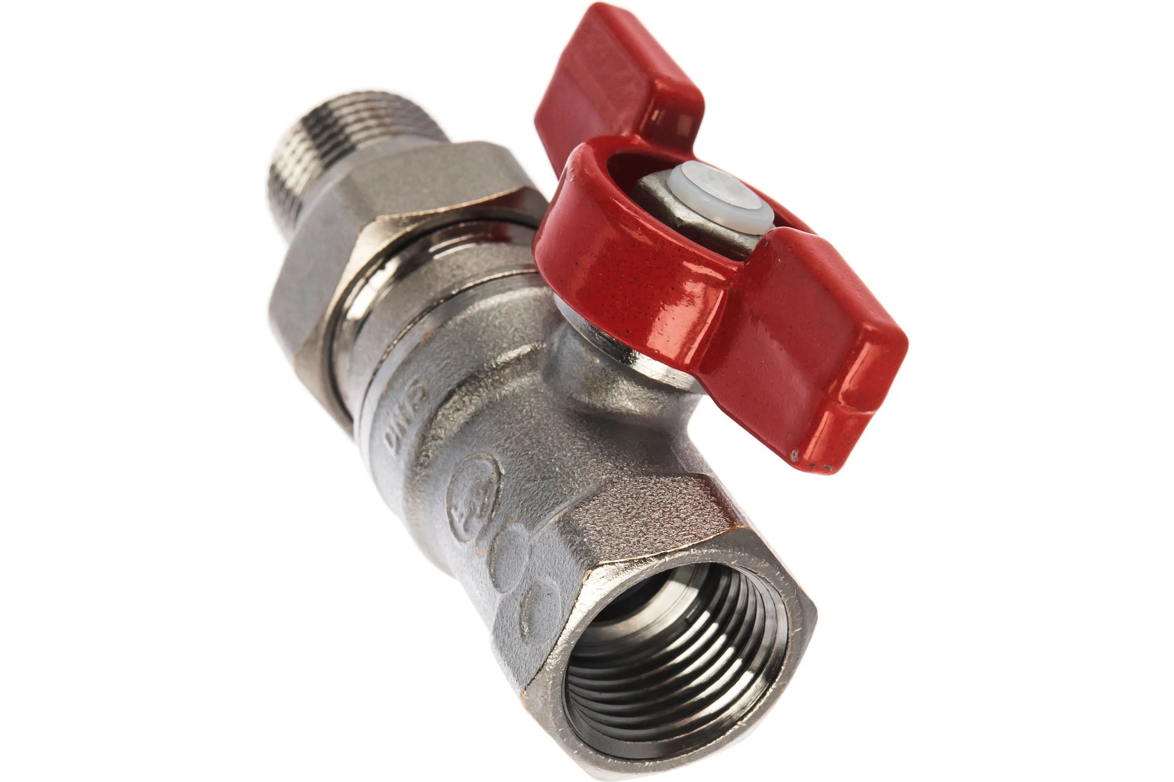 Шаровой кран Giacomini R259D 1/2, 1/2, ВН, ручка-бабочка красная, хром, с разъемным соединением R259X003