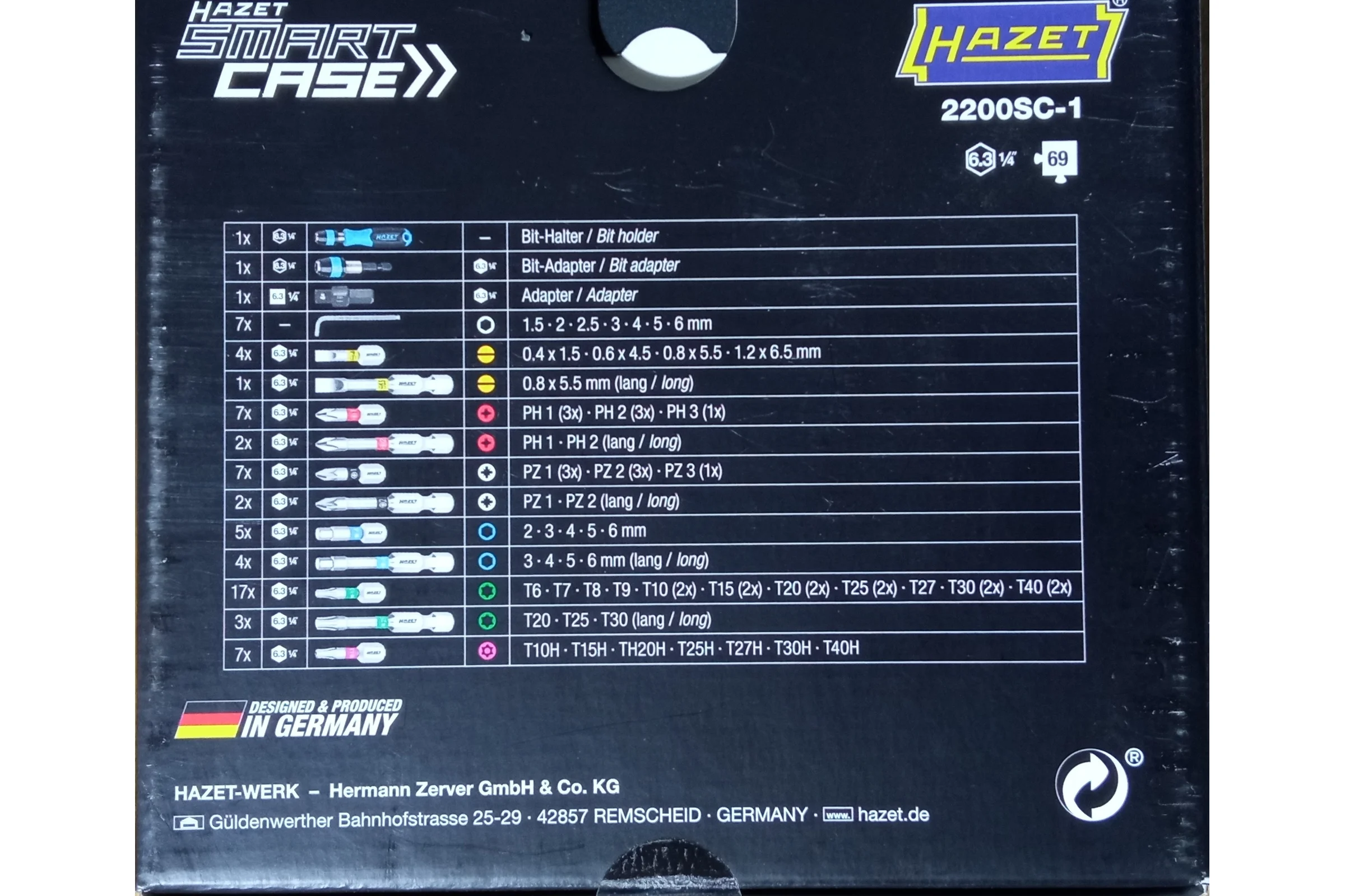 Набор бит HAZET в Smartcase 2200SC-1
