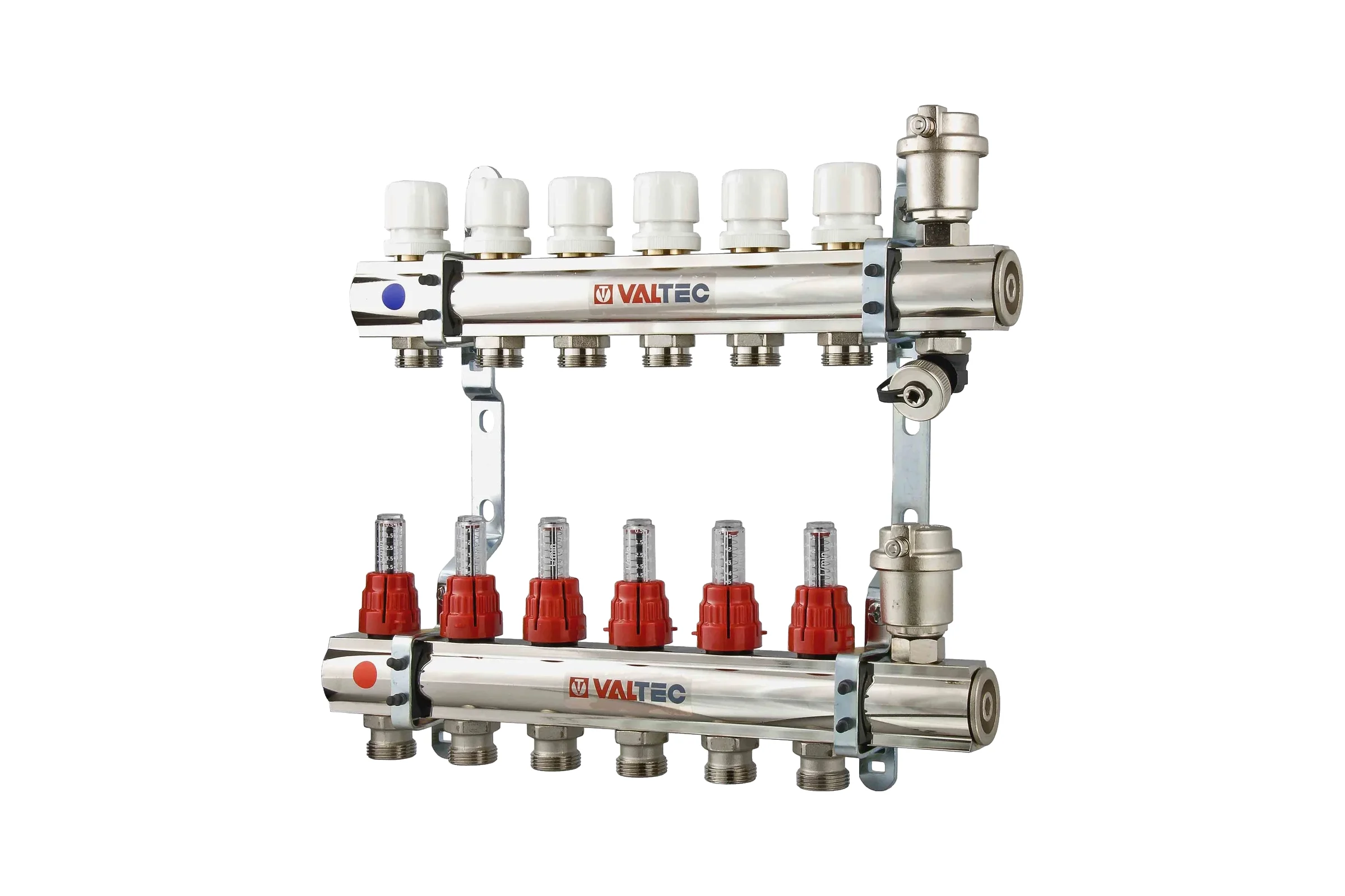 Коллекторная группа Valtec 1x7 выходов евроконус 3/4" со встроенными расходомерами в сборе VTc.596.EMNX.0607
