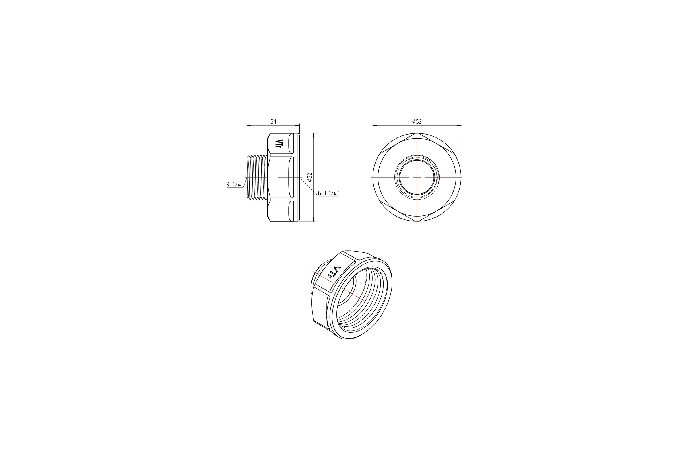 Переходник Valtec внутренняя-наружная резьба 1 1/4"x3/4" VTr.592.N.0705