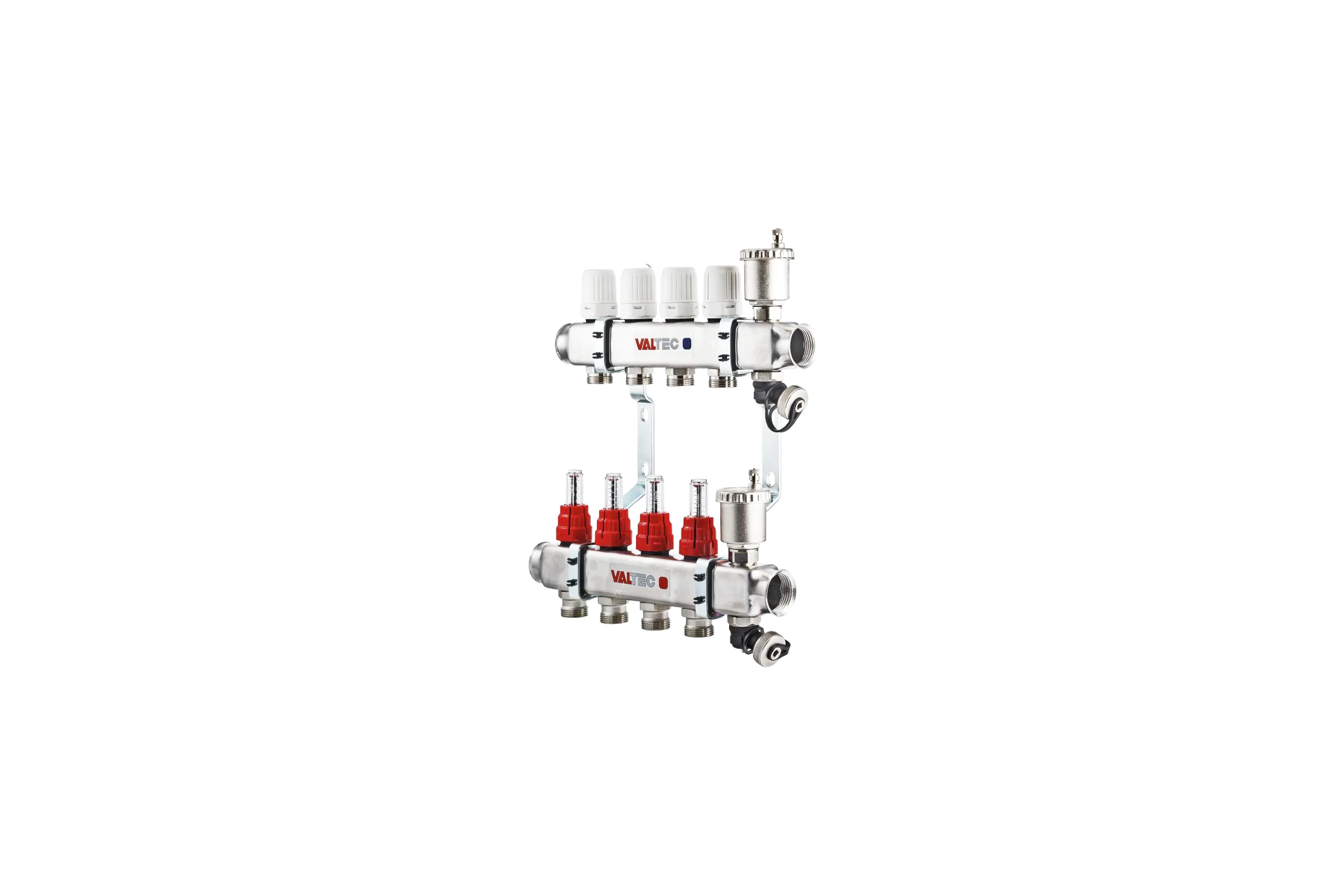 Коллекторная группа Valtec 1x10 выходов евроконус 3/4" нержавеющая сталь со встроенными расходомерами в сборе VTc.586.EMNX.0610