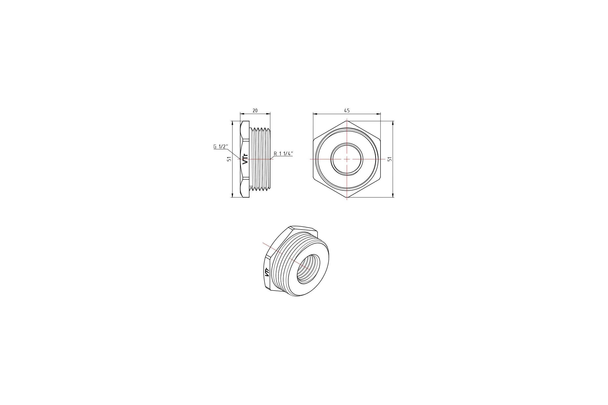 Футорка Valtec наружная-внутренняя резьба 1 1/4"x1/2" VTr.581.N.0704