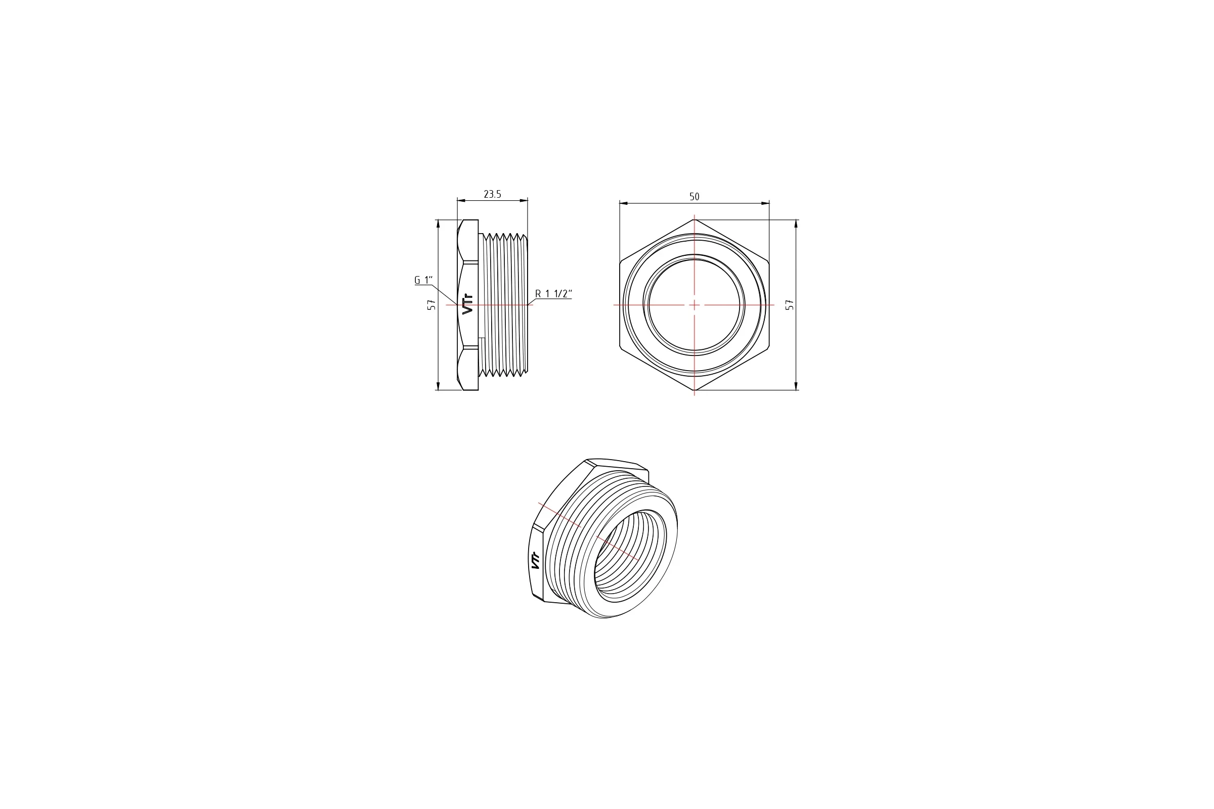 Футорка Valtec наружная-внутренняя резьба 1 1/2"x1" VTr.581.N.0806